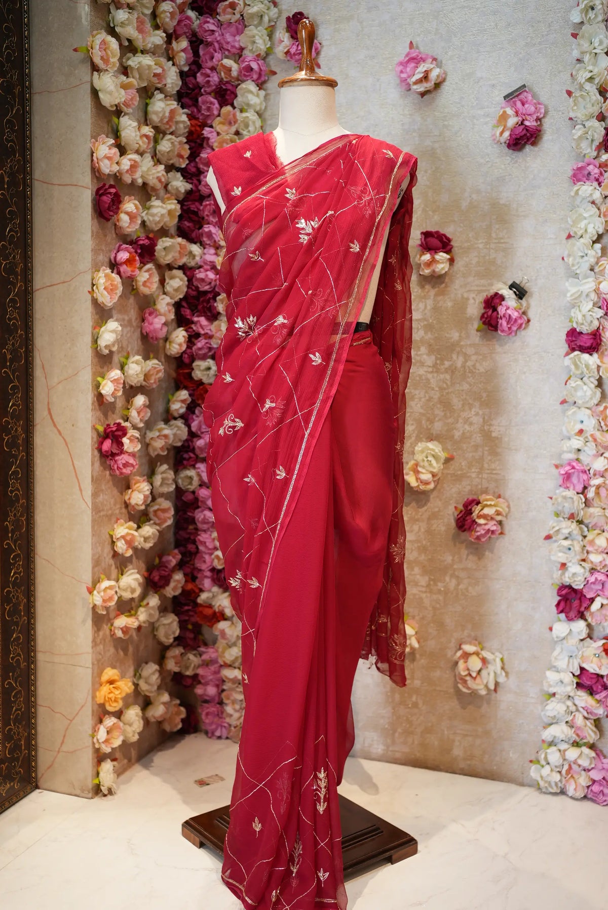 PURE CHIFFON SAREE WITH KASAB WORK (WITH BLOUSE)