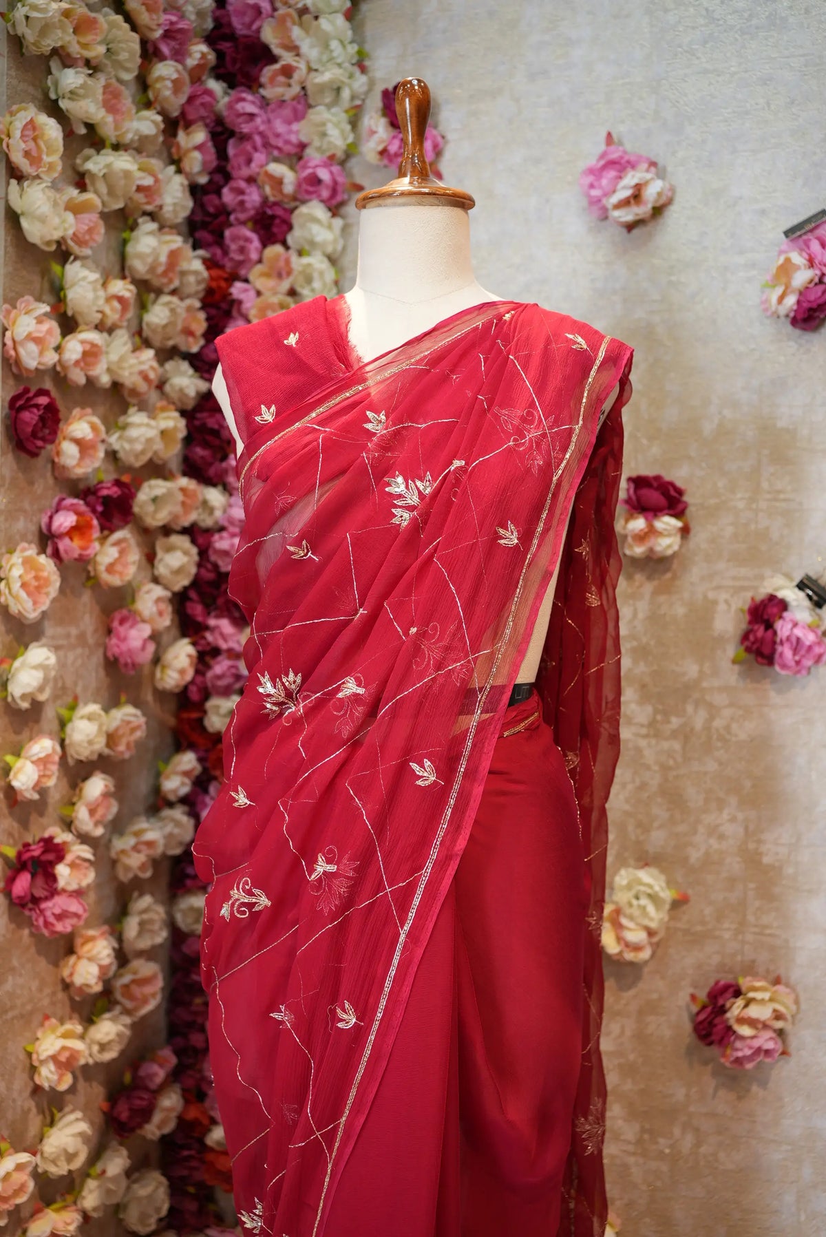 PURE CHIFFON SAREE WITH KASAB WORK (WITH BLOUSE)