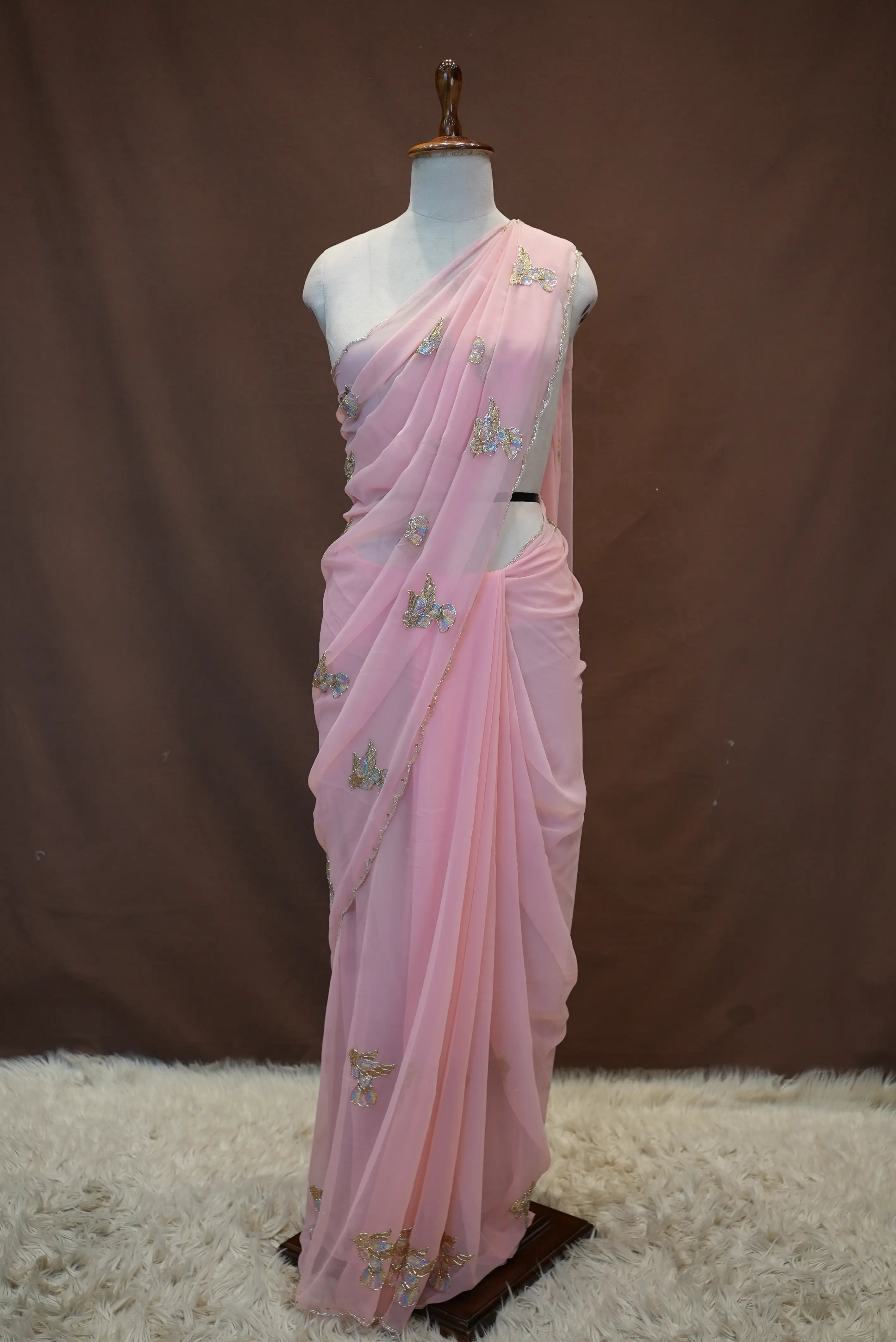 Figure Pattern Saree with Sequin & Cutdana Work Blouse