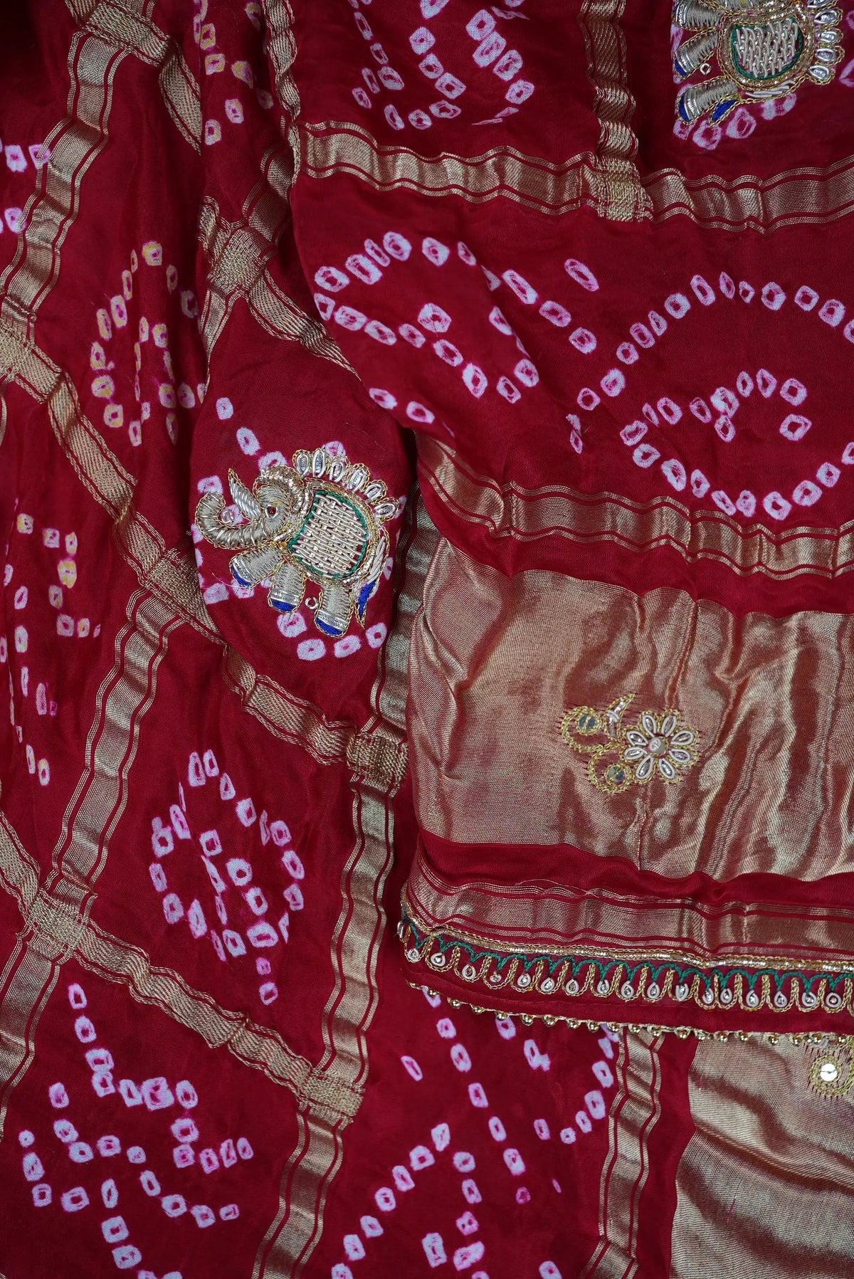 Pure Gajji Silk Ghatchola Pattern Bandhani and Zardozi Handwork Dupatta With Peacock Motifs (PRE-BOOKING ITEM)