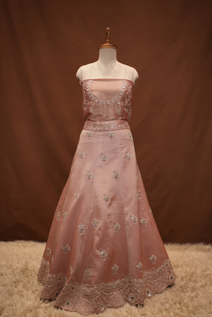 PURE KOLKATA HANDWORK LEHENGA WITH HEAVY ZARDOZI WORK BLOUSE ALONG WITH TISSUE FABRIC HEAVY CUTWORK DUPATTA ##LC57