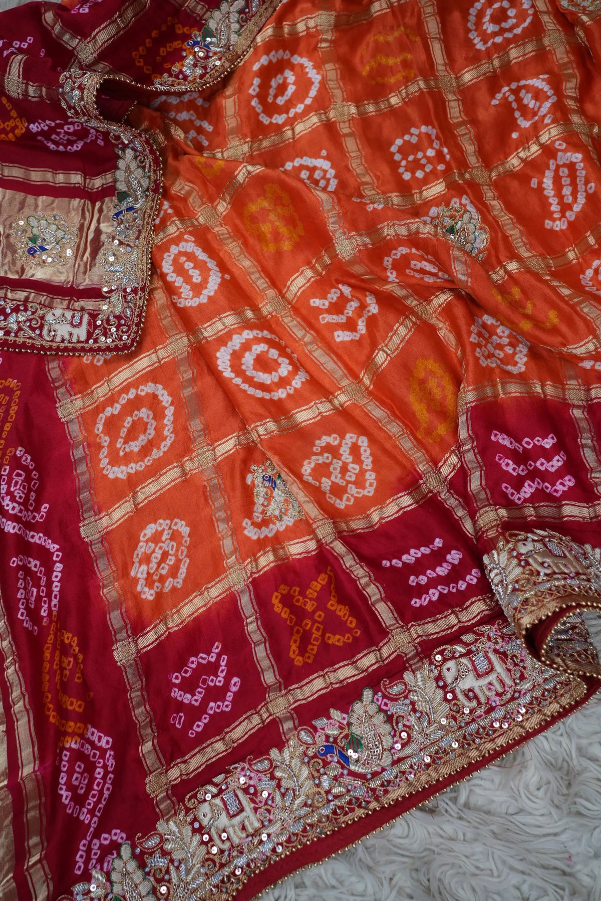 Pure Gajji Silk Ghatchola Pattern Bandhani and Zardozi Handwork Dupatta With Peacock Motifs (PRE-BOOKING ITEM)