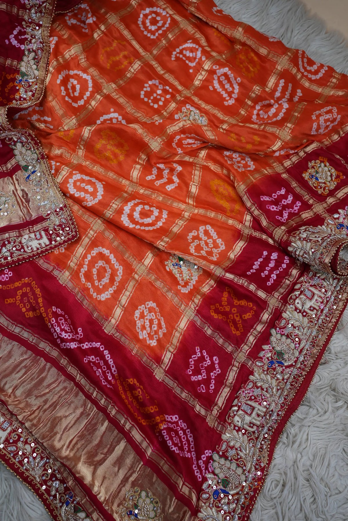 Pure Gajji Silk Ghatchola Pattern Bandhani and Zardozi Handwork Dupatta With Peacock Motifs (PRE-BOOKING ITEM)