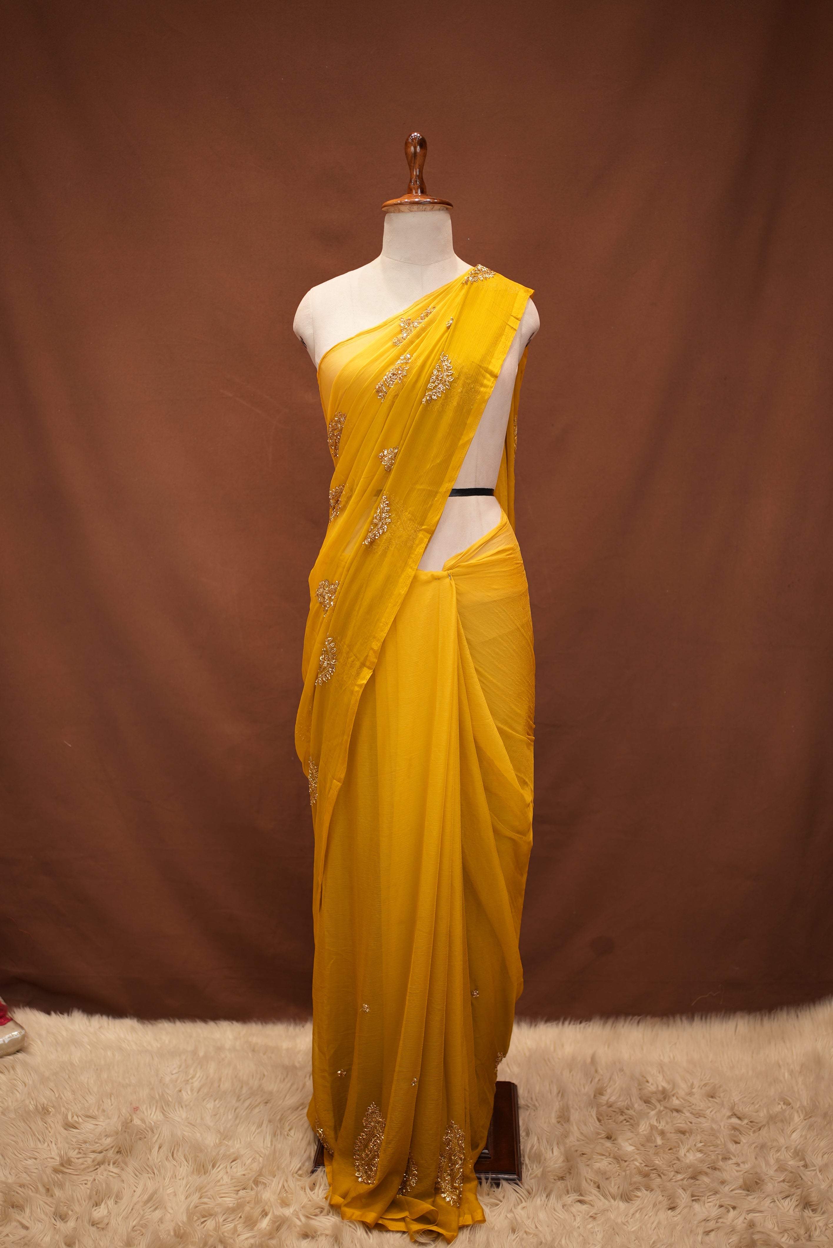 ROYAL CHIFFON FABRIC SAREE WITH VINTAGE SEQUENCE,CUTDANA BUTA WORK (Without Blouse)