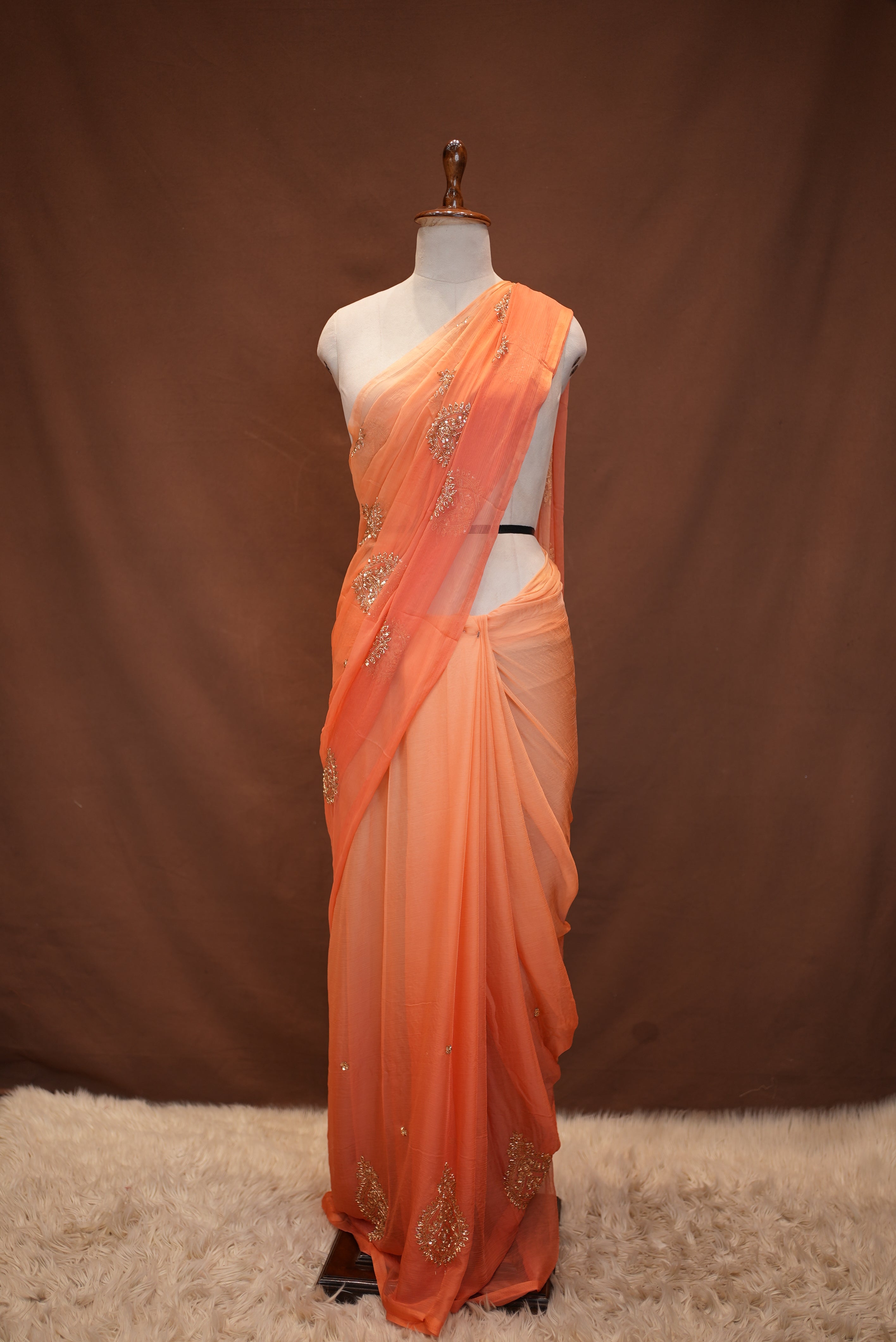 ROYAL CHIFFON FABRIC SAREE WITH VINTAGE SEQUENCE,CUTDANA BUTA WORK (Without Blouse)