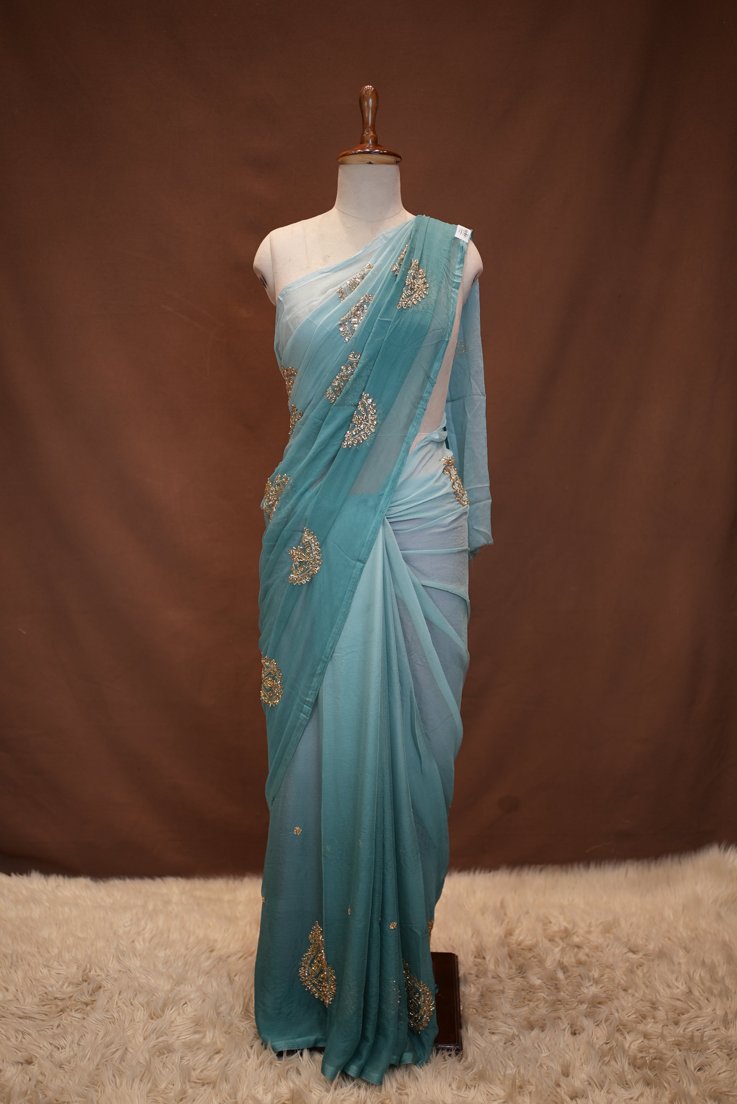 ROYAL CHIFFON FABRIC SAREE WITH VINTAGE SEQUENCE,CUTDANA BUTA WORK (Without Blouse)