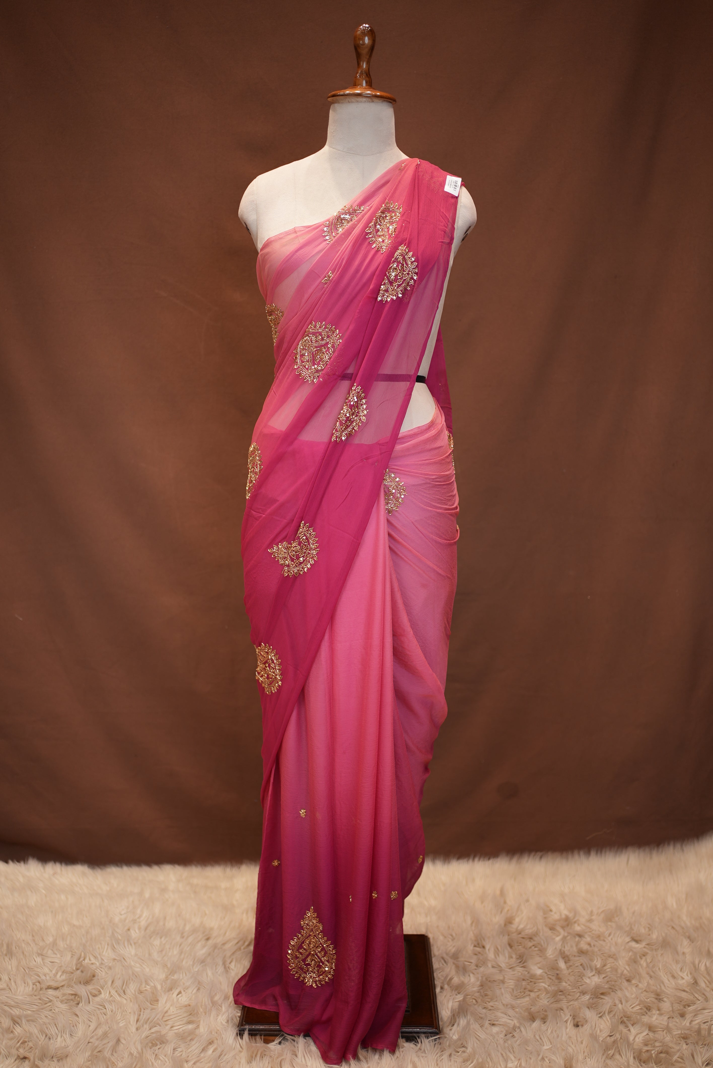 ROYAL CHIFFON FABRIC SAREE WITH VINTAGE SEQUENCE,CUTDANA BUTA WORK (Without Blouse)