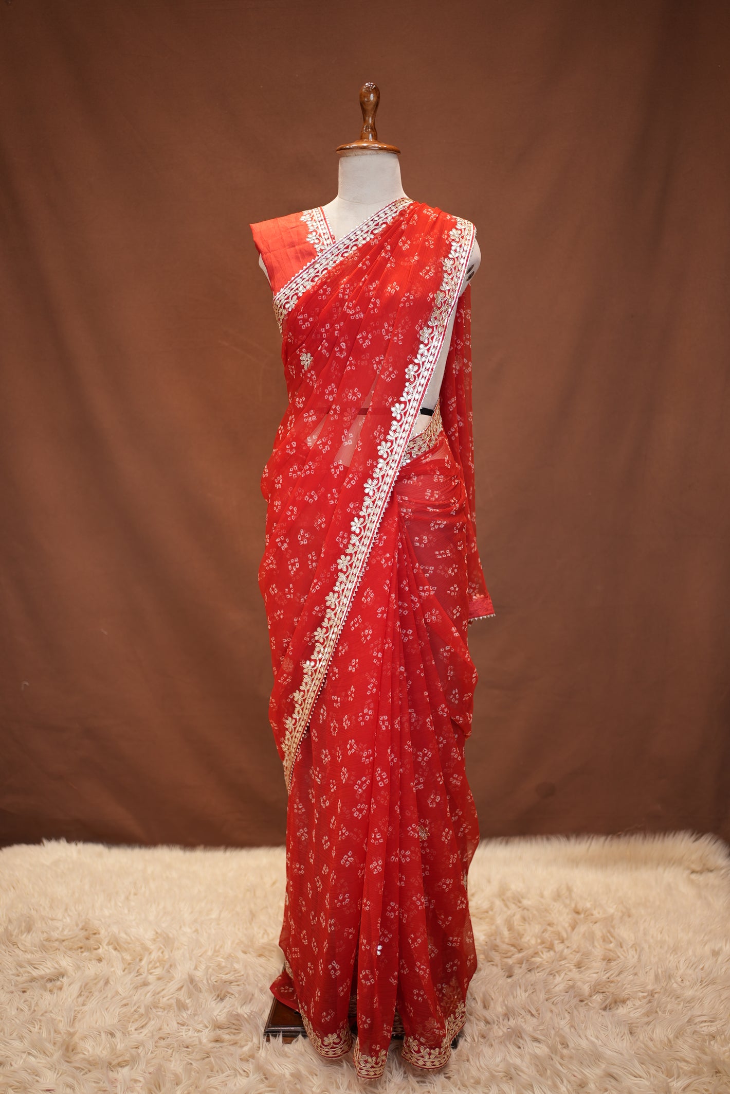 RAJASTHANI BANDHANI SAREE WITH GOTA PATTI WORK (WITH BLOUSE) ##SR626