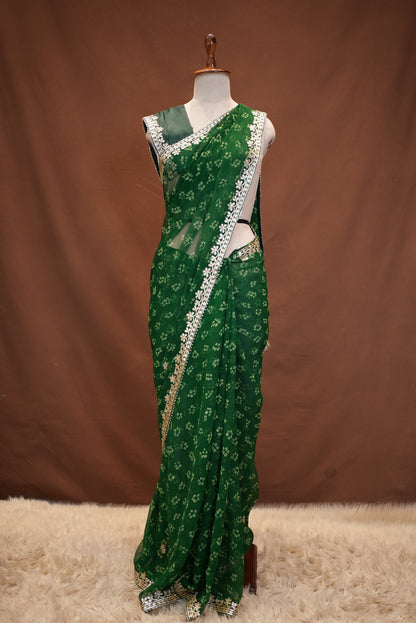 RAJASTHANI BANDHANI SAREE WITH GOTA PATTI WORK (WITH BLOUSE) ##SR626