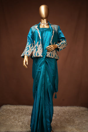 CO-ORD SET STYLE PRE-PLEATED SAREE WITH JACKET PATTERN ##SR627