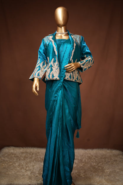 CO-ORD SET STYLE PRE-PLEATED SAREE WITH JACKET PATTERN ##SR627