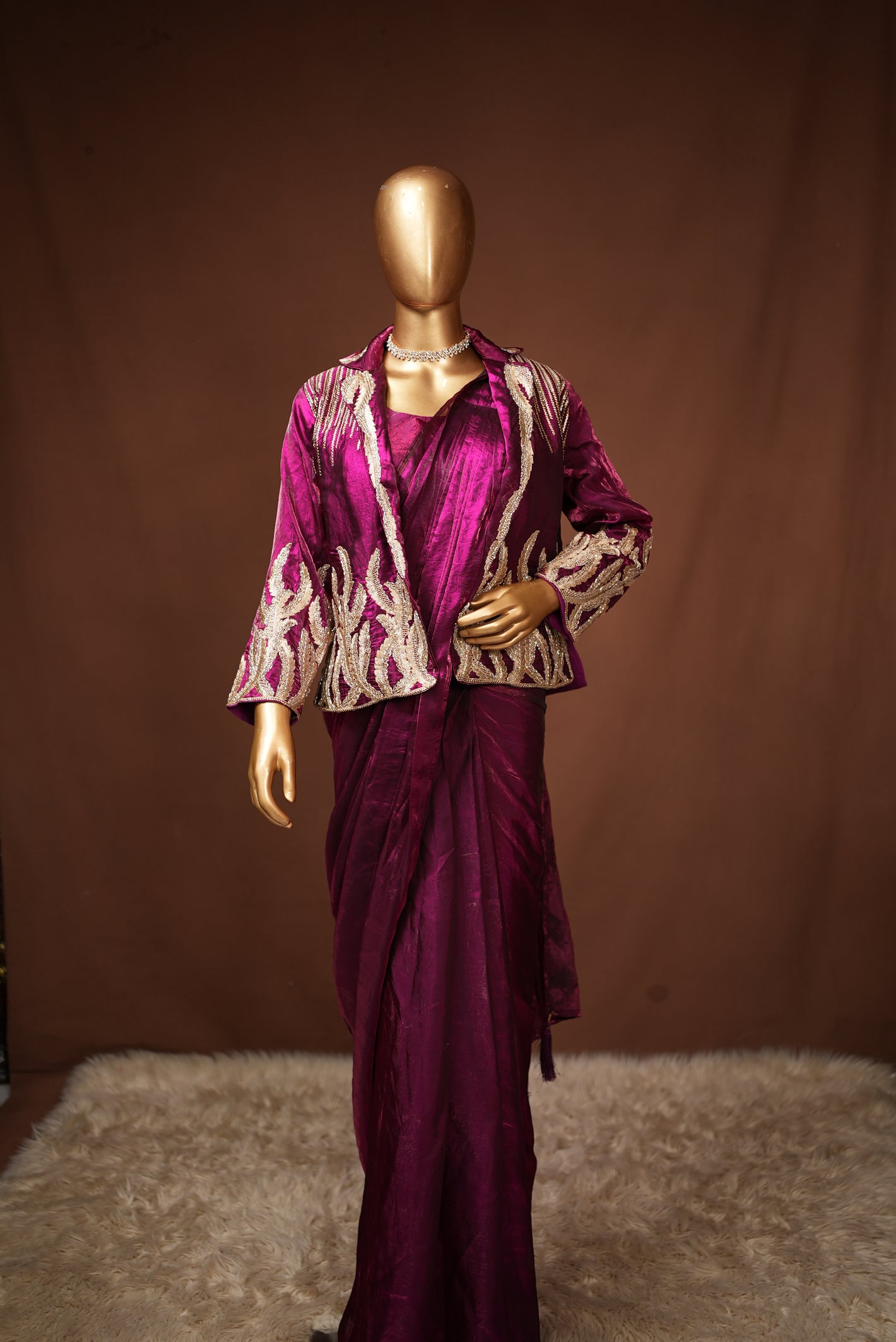 CO-ORD SET STYLE PRE-PLEATED SAREE WITH JACKET PATTERN ##SR627