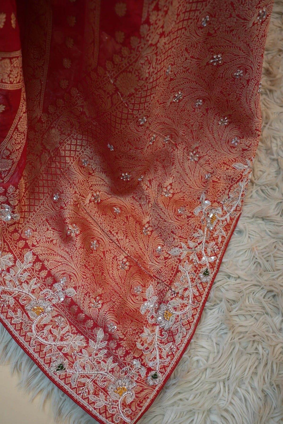 Pure Kaddi Georgette Red Saree With Zardozi Handwork (With Blouse)