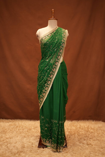 CHIFFON FABRIC DARBARI SAREE WITH AARI TARI WORK AND LASE PATTERN (WITH BLOUSE) ##SR631