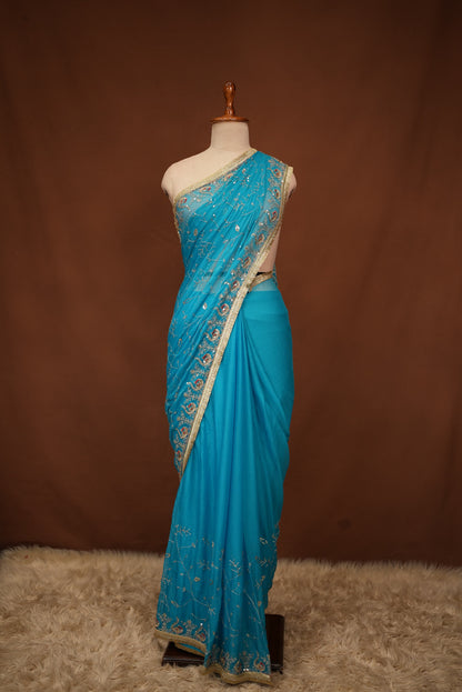 CHIFFON FABRIC DARBARI SAREE WITH AARI TARI WORK AND LASE PATTERN (WITH BLOUSE) ##SR631