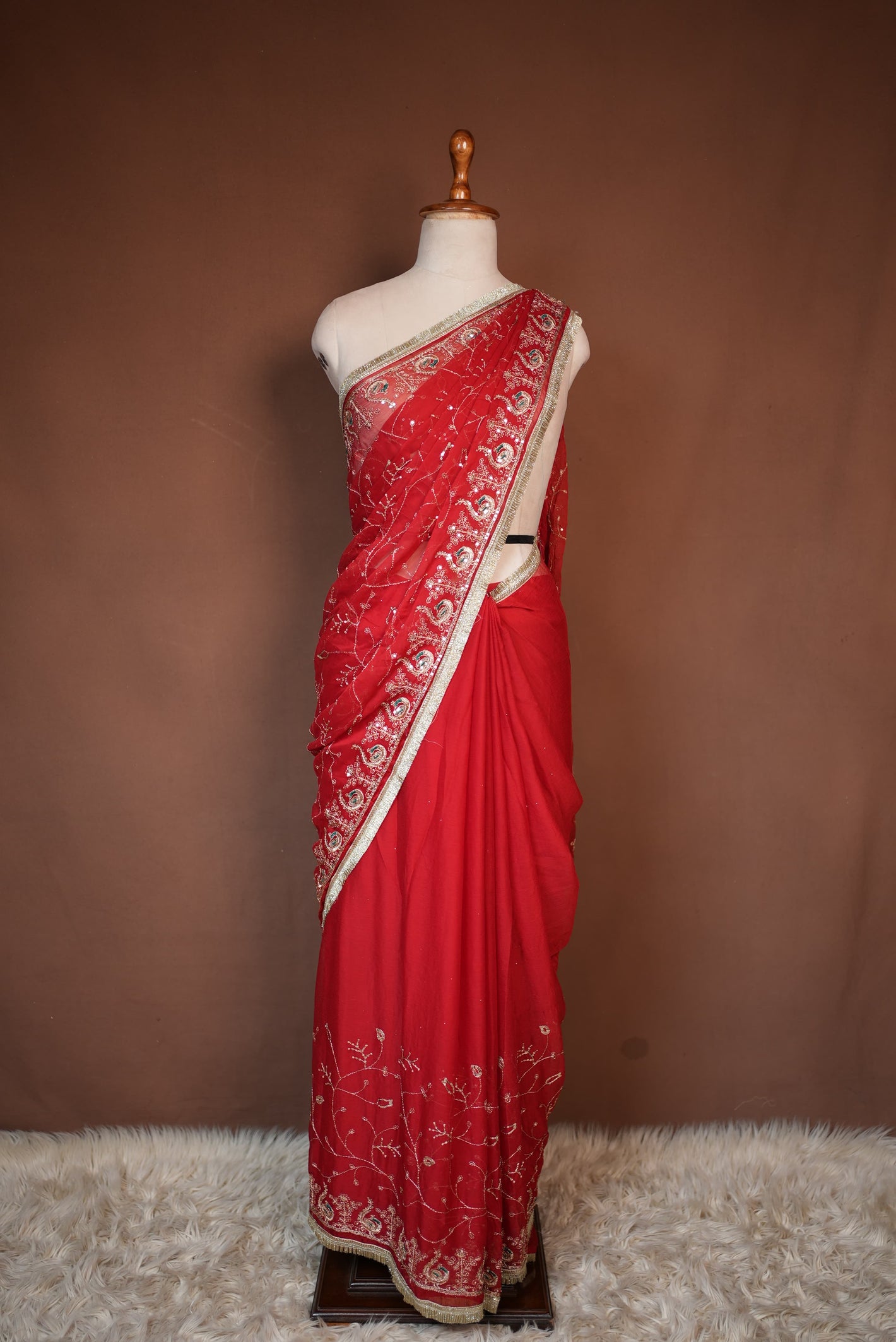 CHIFFON FABRIC DARBARI SAREE WITH AARI TARI WORK AND LASE PATTERN (WITH BLOUSE) ##SR631
