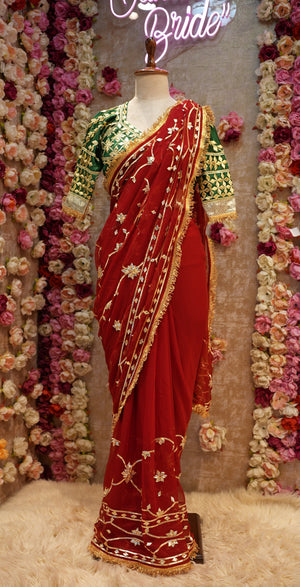 RAJPUTI SAREE WITH GOTA PATTI HANDWORK  WITH RAJASTHANI GOTA PATTI AANGI BLOUISE  ##SR400