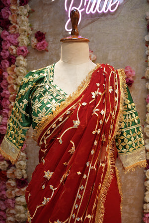 RAJPUTI SAREE WITH GOTA PATTI HANDWORK  WITH RAJASTHANI GOTA PATTI AANGI BLOUISE  ##SR400