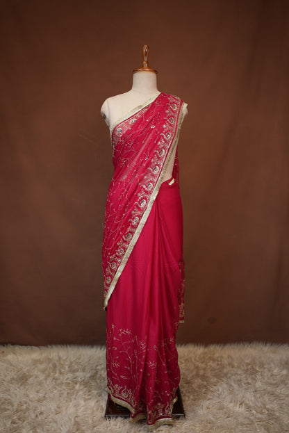 CHIFFON FABRIC DARBARI SAREE WITH AARI TARI WORK AND LASE PATTERN (WITH BLOUSE) ##SR631