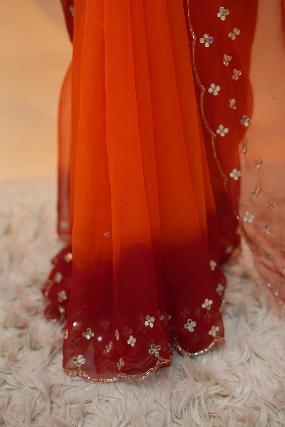 Traditional Rajasthani Pila Saree With Aari Tari, Cutdana & Mirror Work Border (With Blouse)