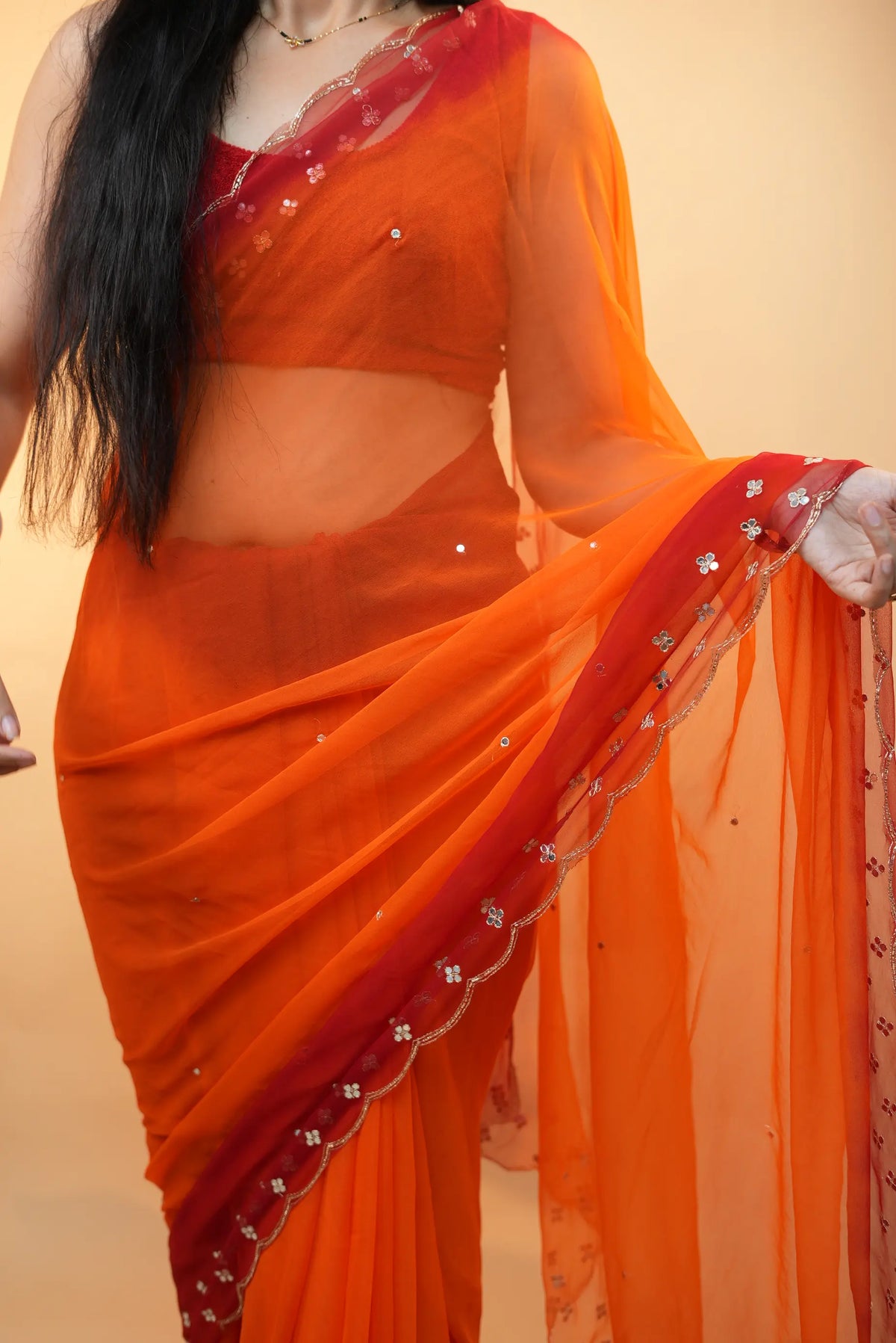 Traditional Rajasthani Pila Saree With Aari Tari, Cutdana & Mirror Work Border (With Blouse)