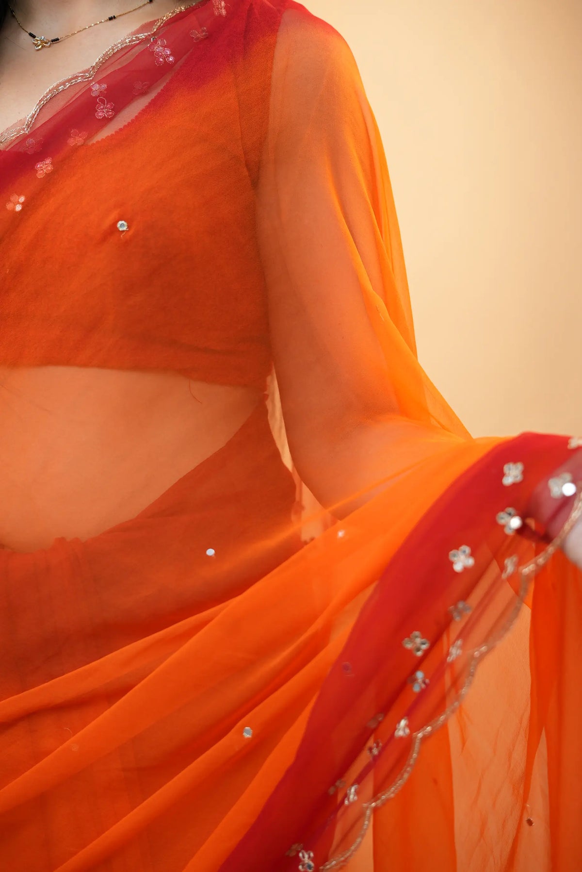 Traditional Rajasthani Pila Saree With Aari Tari, Cutdana & Mirror Work Border (With Blouse)