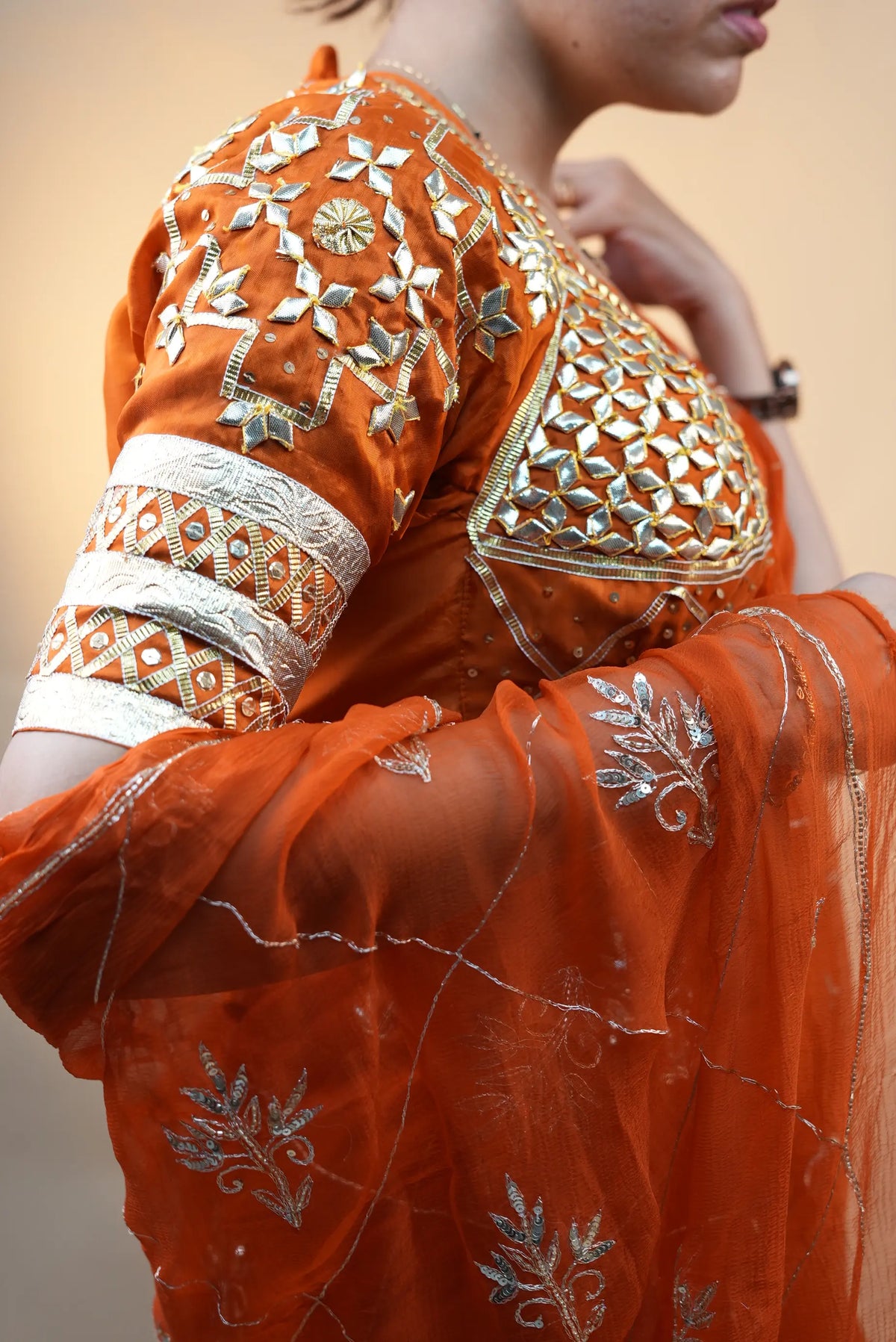 Traditional Rajasthani Kastooti Aangi Blouse With Kacchi Gota Patti Handwork (PRE-BOOKING ITEM)