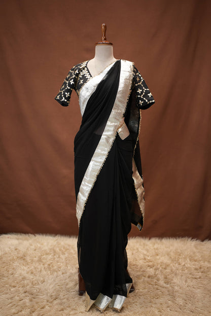 GOTA PATTI WORK RAJASTHANI ANGI BLOUSE WITH CHIFFON FABRIC SAREE ##SR655