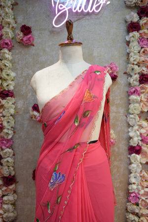 BRUSH PRINT SAREE WITH CUTDANA WORK (WITH BLOUSE)   ##SR0332