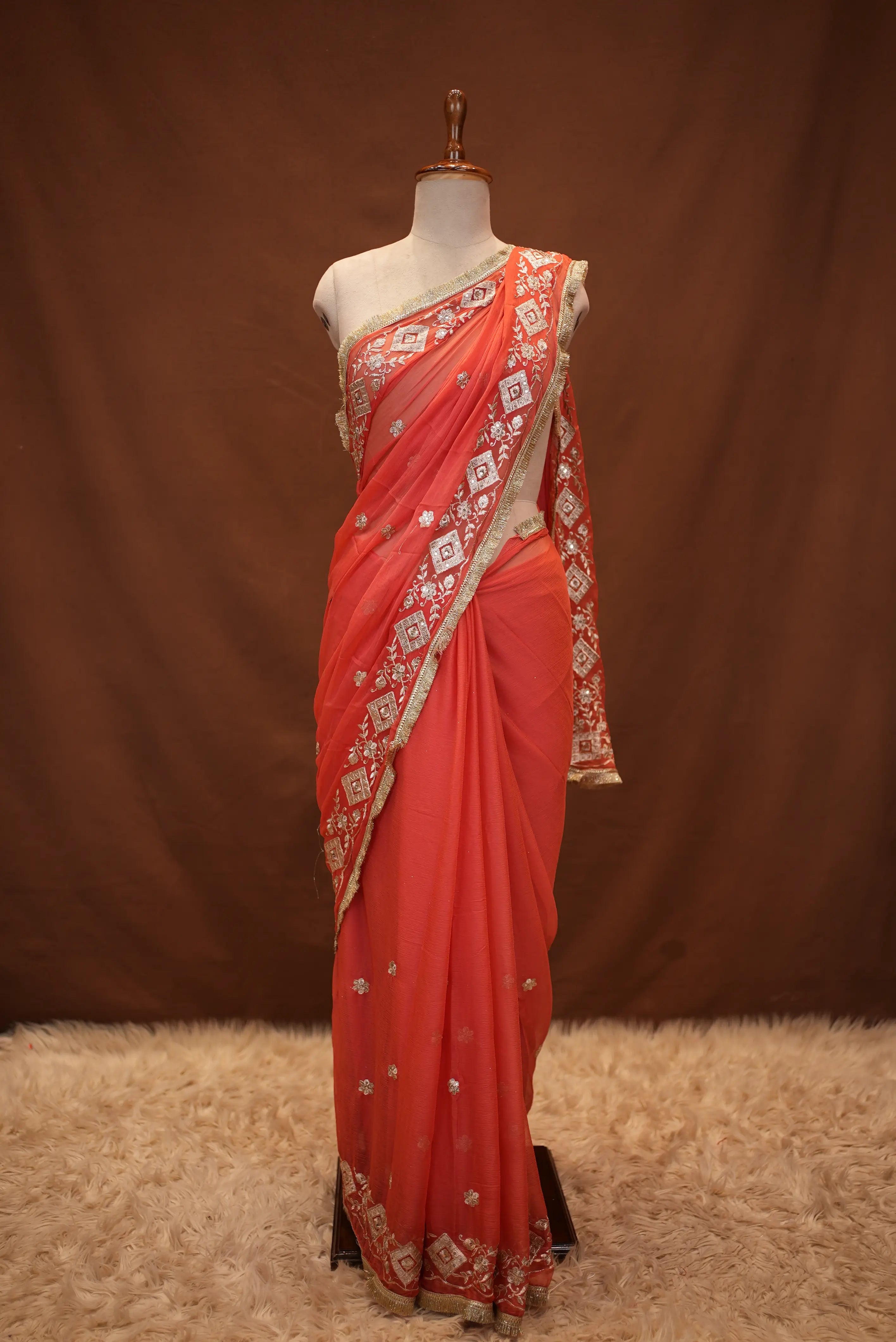 Chiffon Saree with Aari Tari Work and Blouse