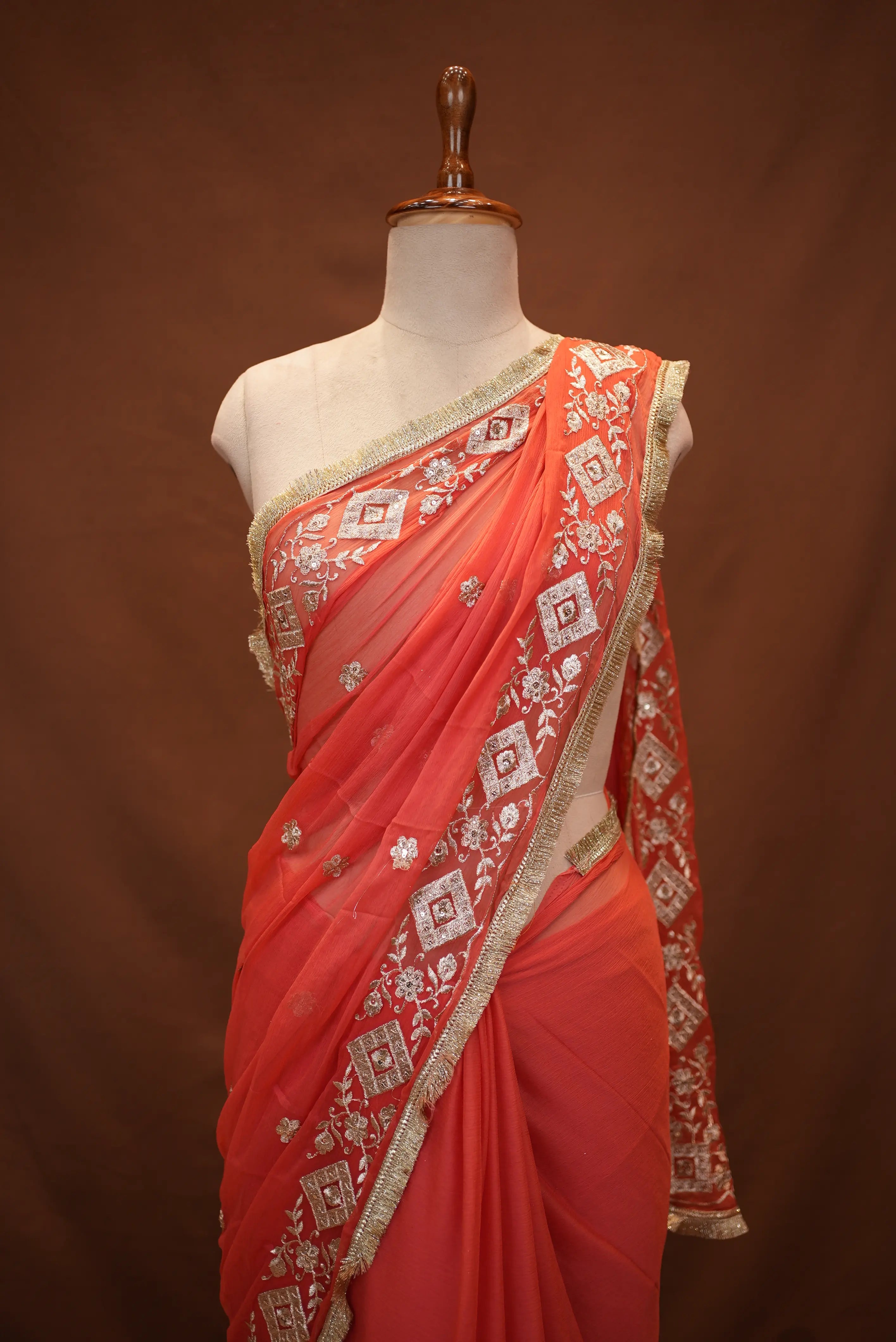 Chiffon Saree with Aari Tari Work and Blouse