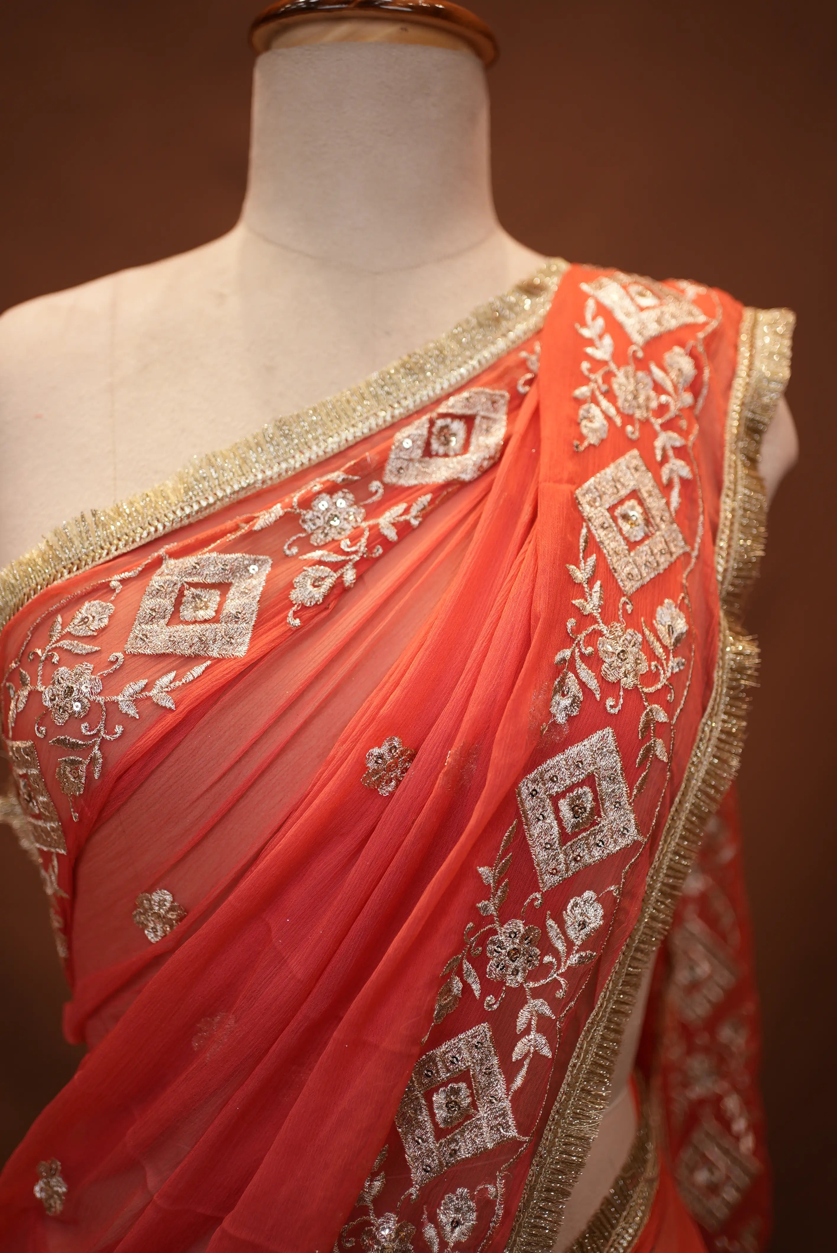 Chiffon Saree with Aari Tari Work and Blouse