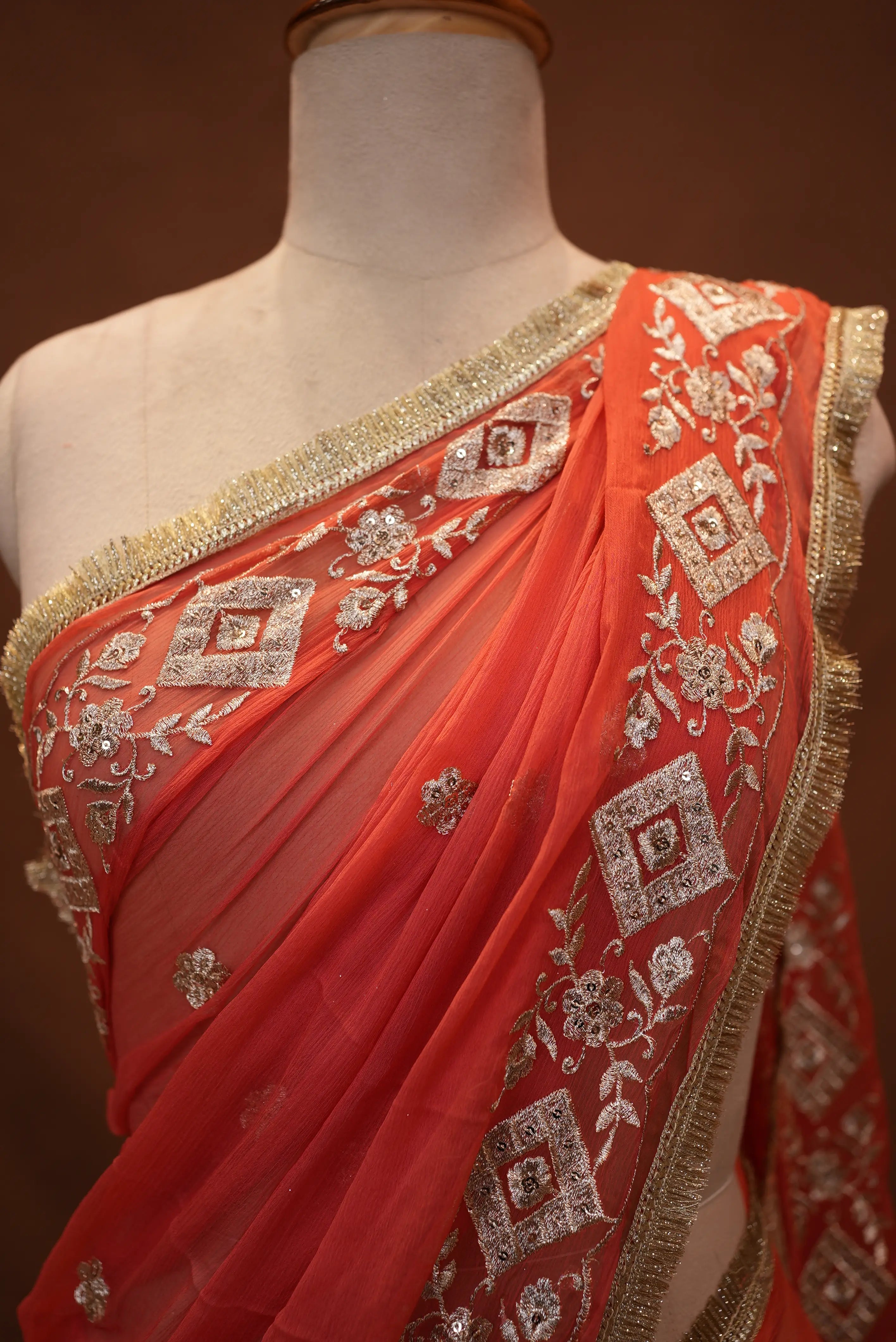 Chiffon Saree with Aari Tari Work and Blouse