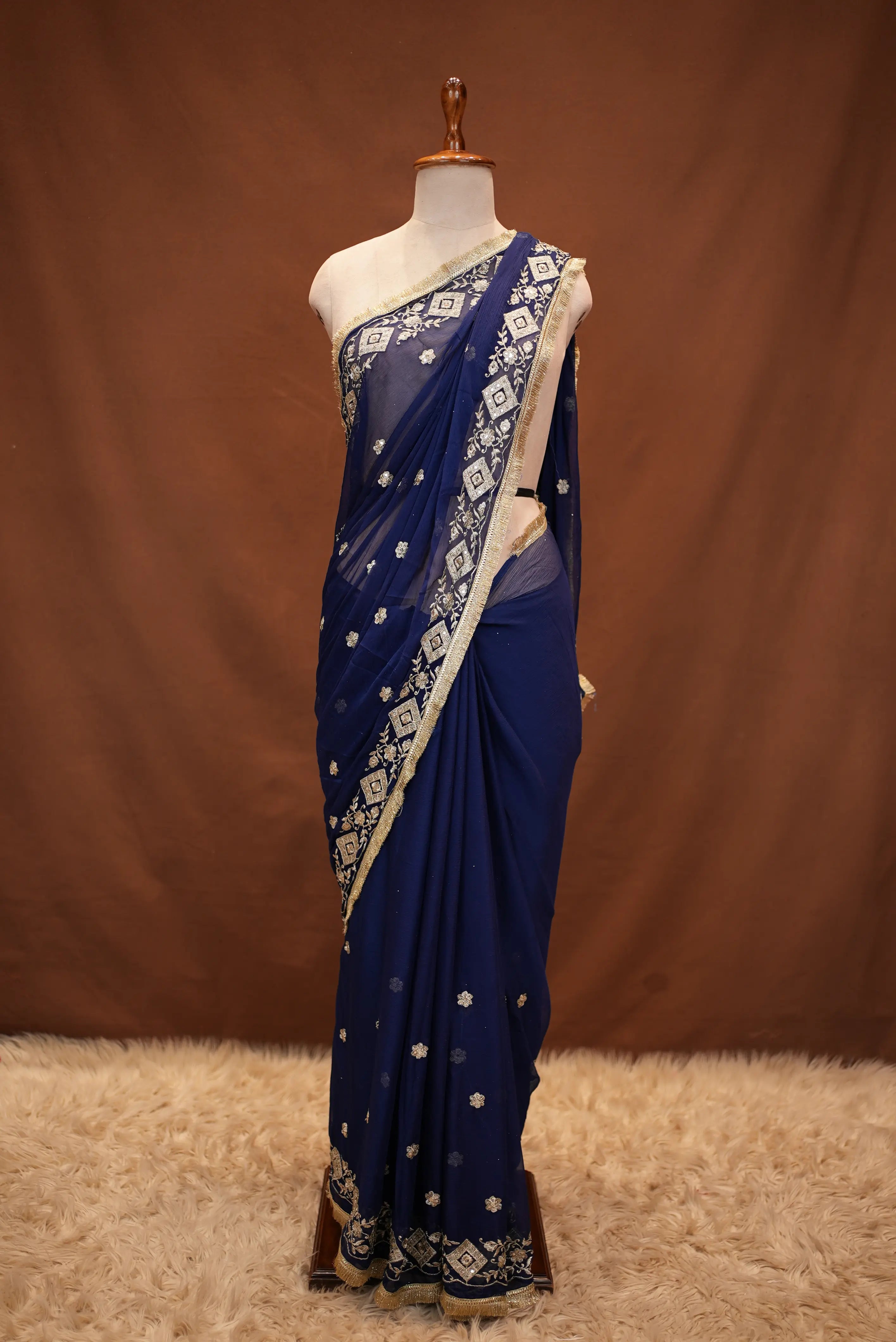 Chiffon Saree with Aari Tari Work and Blouse