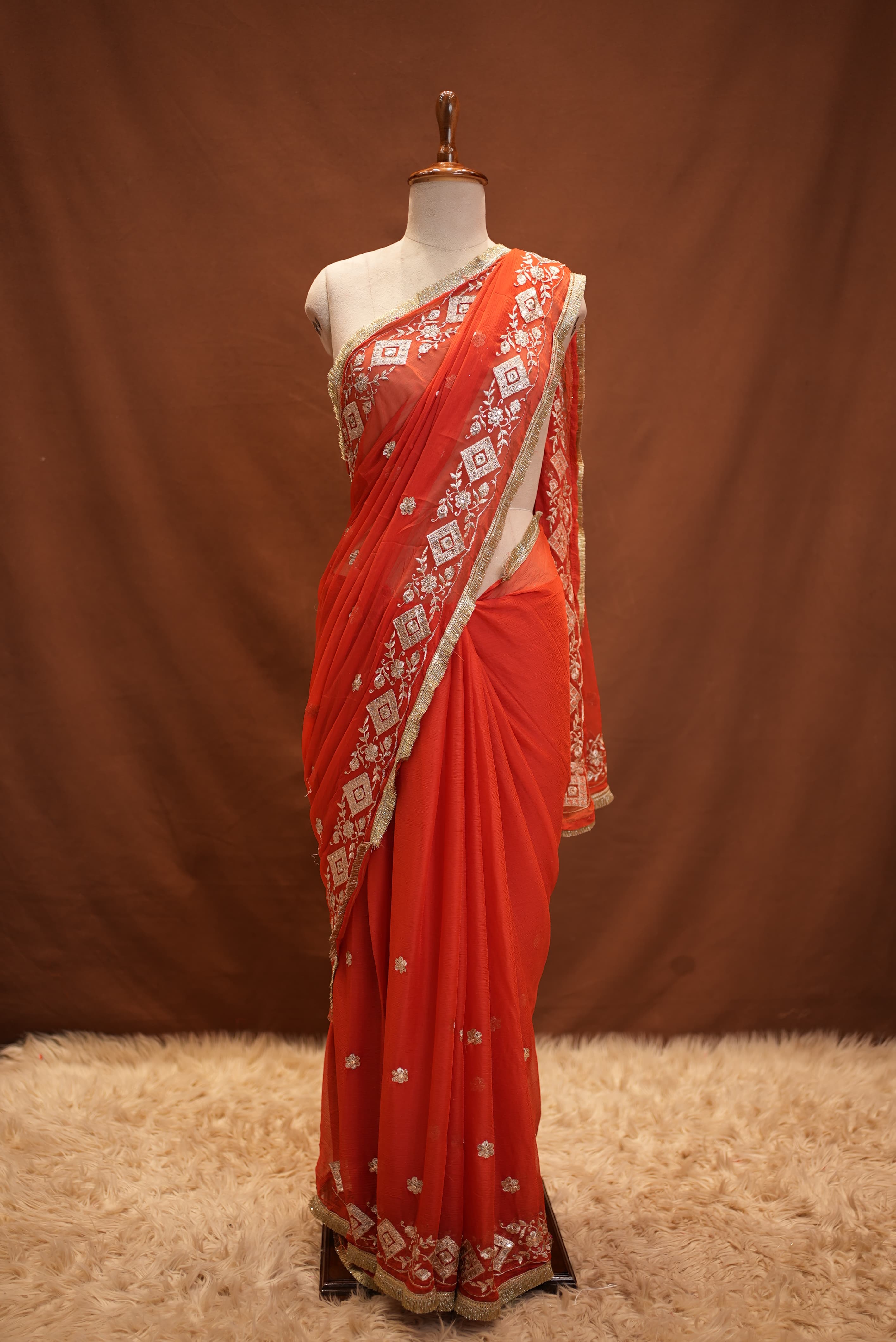 Chiffon Saree with Aari Tari Work and Blouse