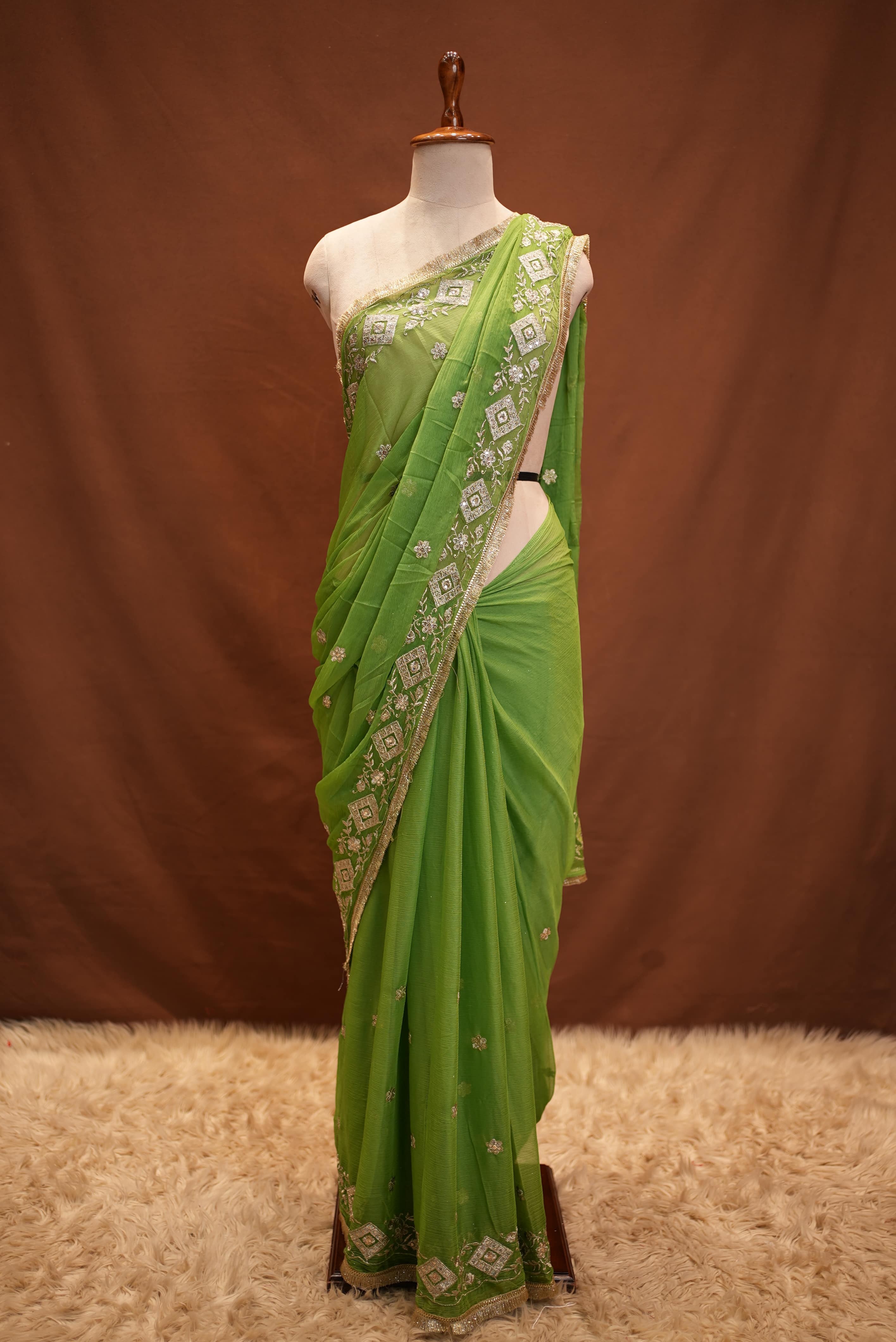Chiffon Saree with Aari Tari Work and Blouse