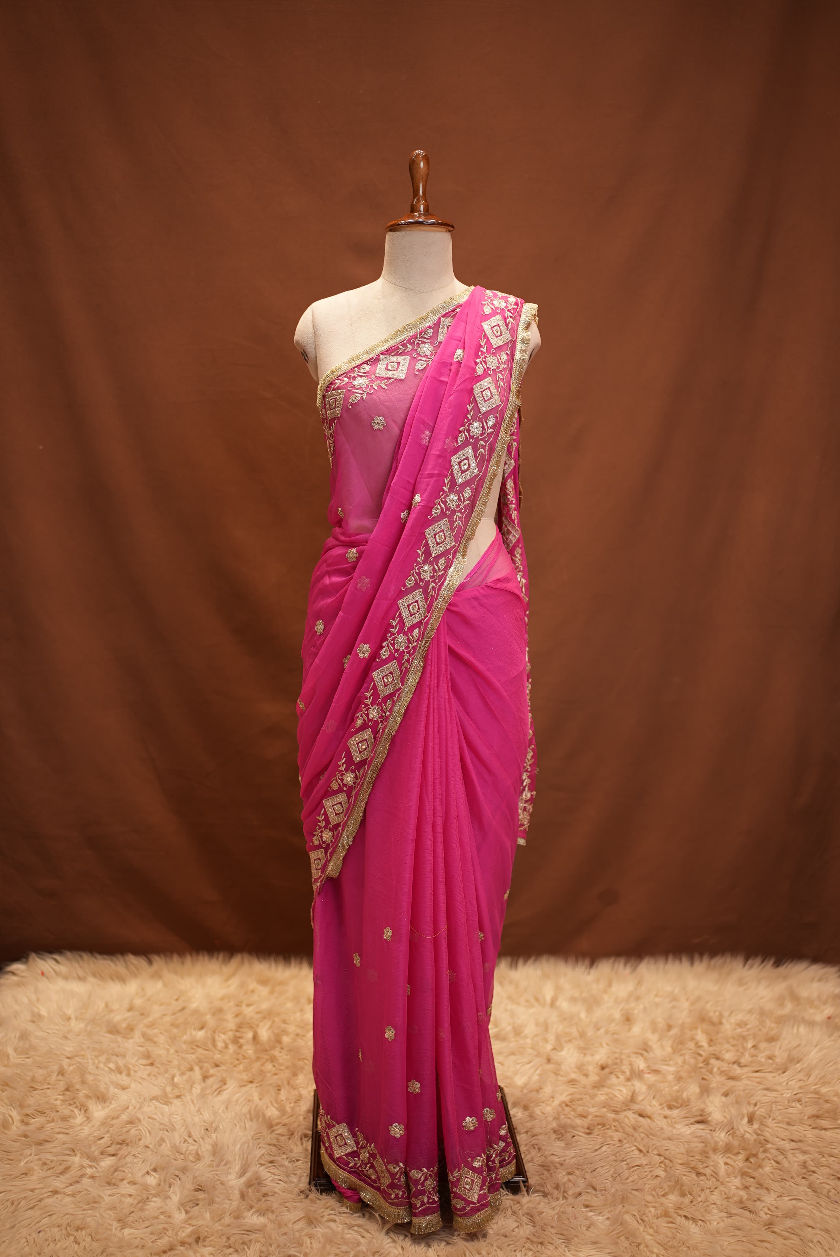 Chiffon Saree with Aari Tari Work and Blouse