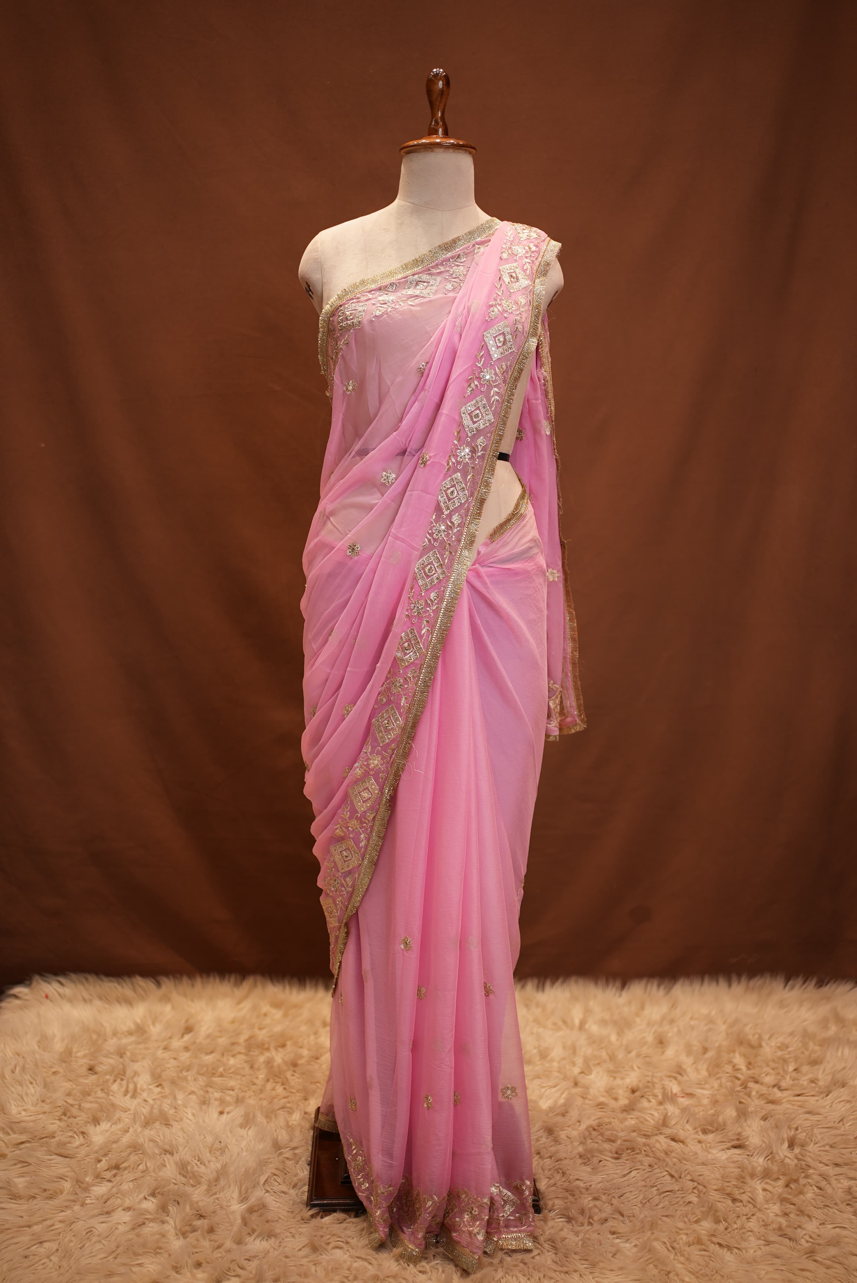 Chiffon Saree with Aari Tari Work and Blouse