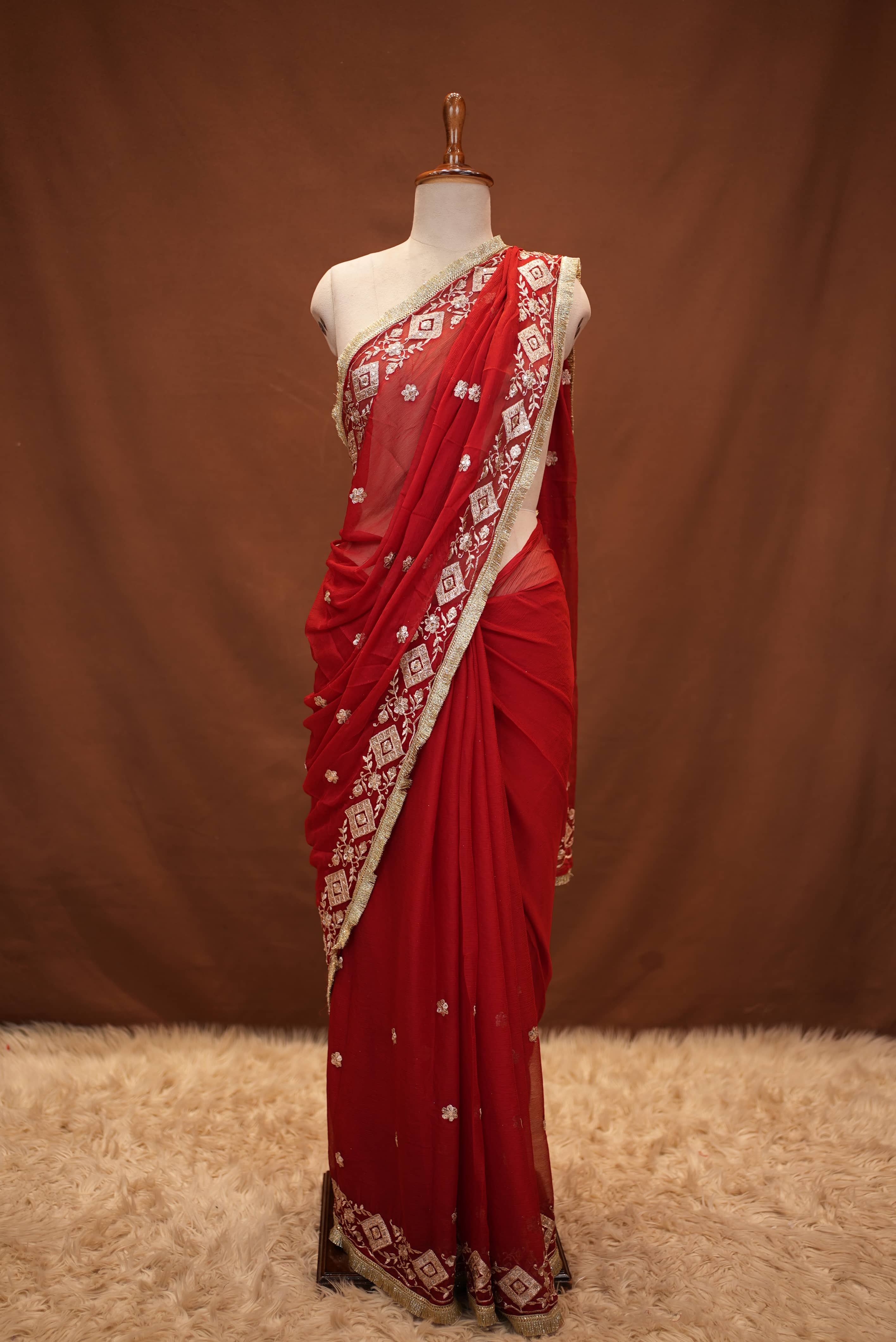 Chiffon Saree with Aari Tari Work and Blouse