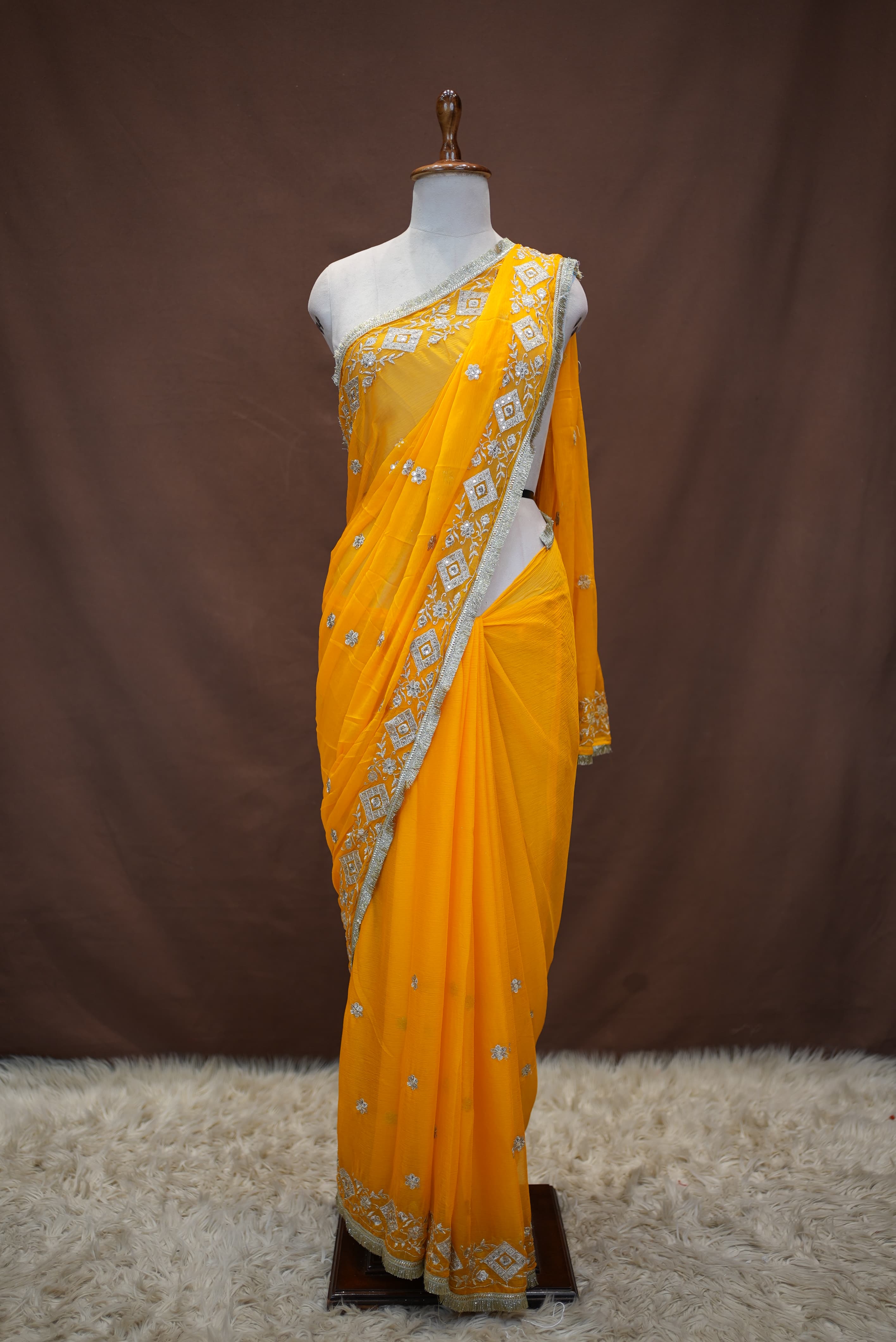Chiffon Saree with Aari Tari Work and Blouse