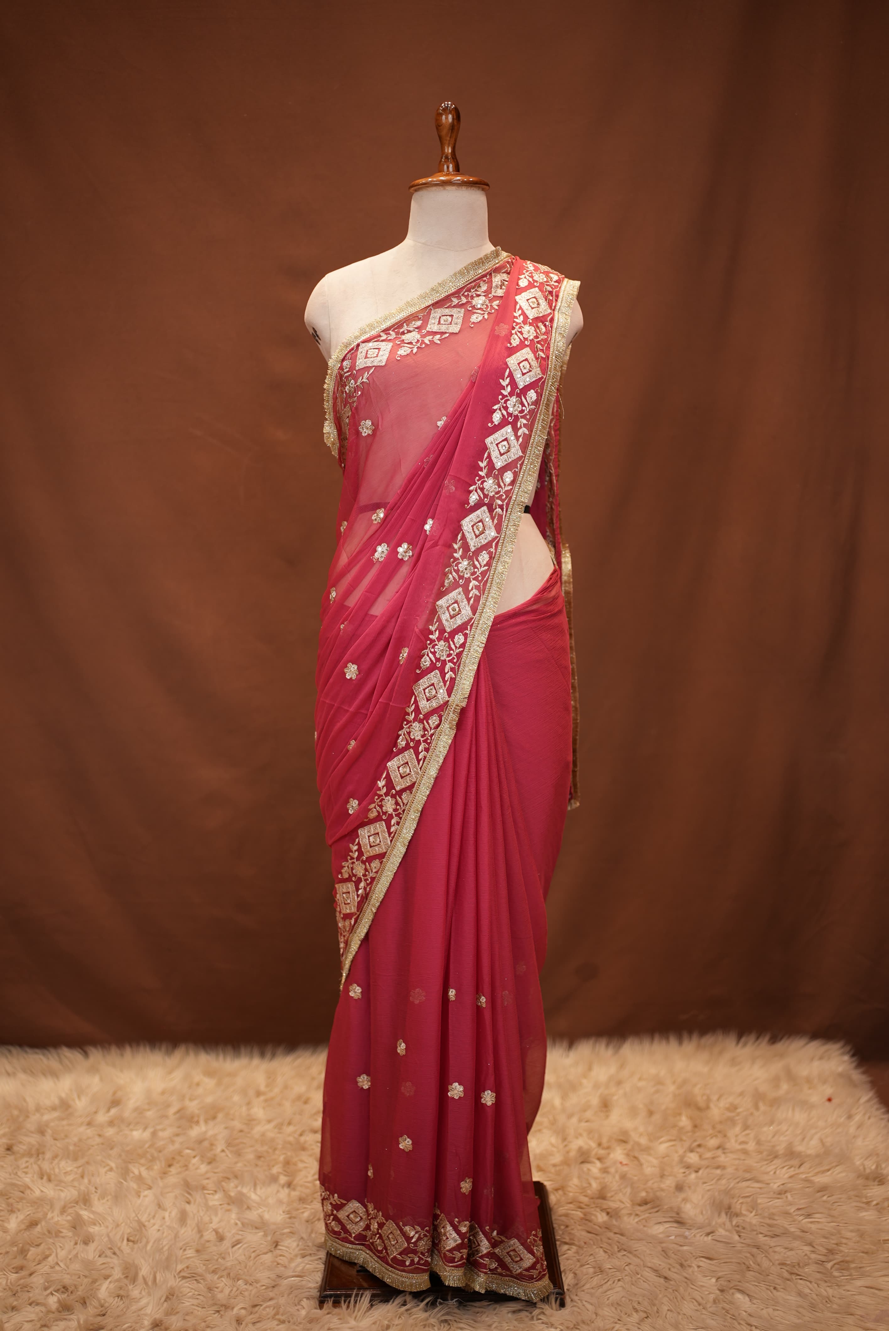 Chiffon Saree with Aari Tari Work and Blouse