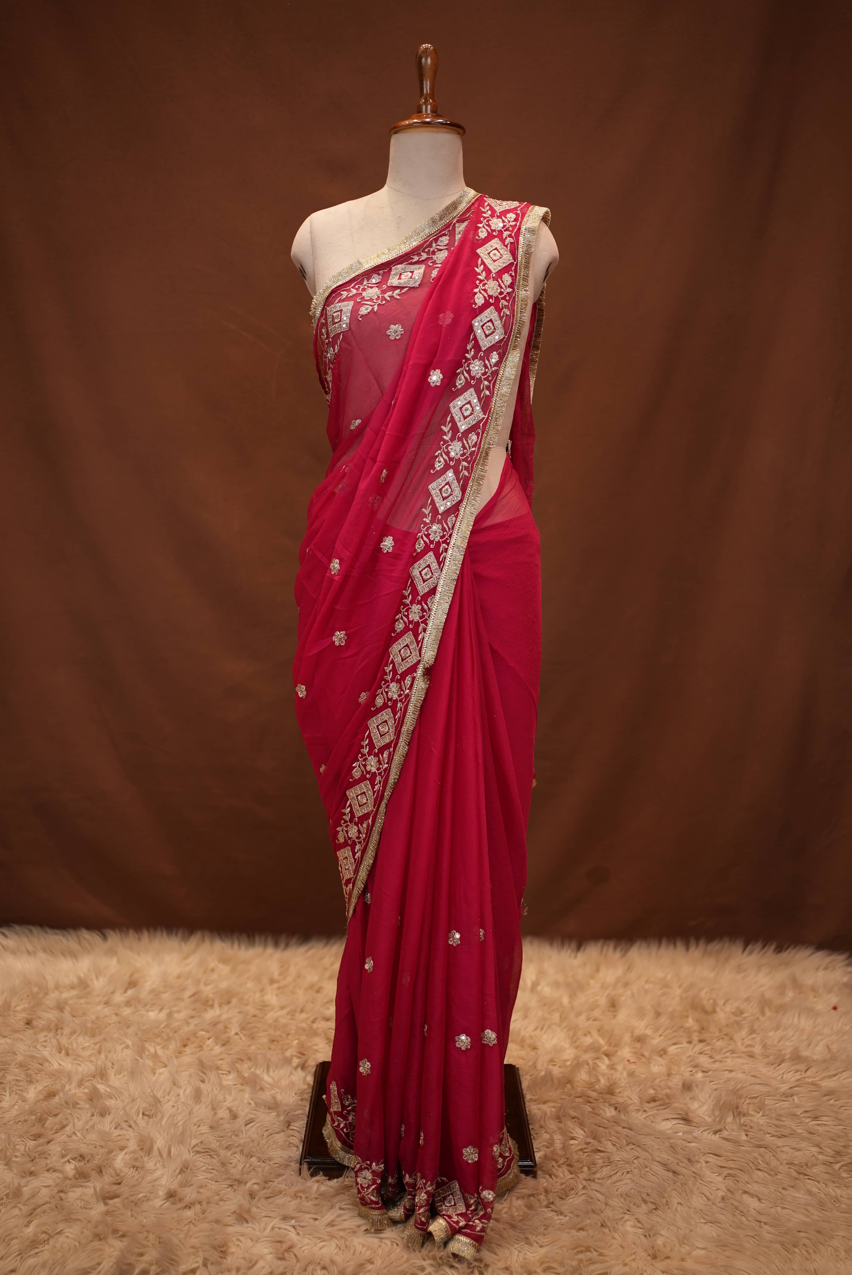 Chiffon Saree with Aari Tari Work and Blouse