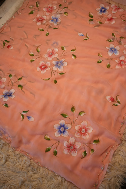 BRUSH PRINT SAREE WITH CUTDANA WORK (WITH BLOUSE)   ##SR0332