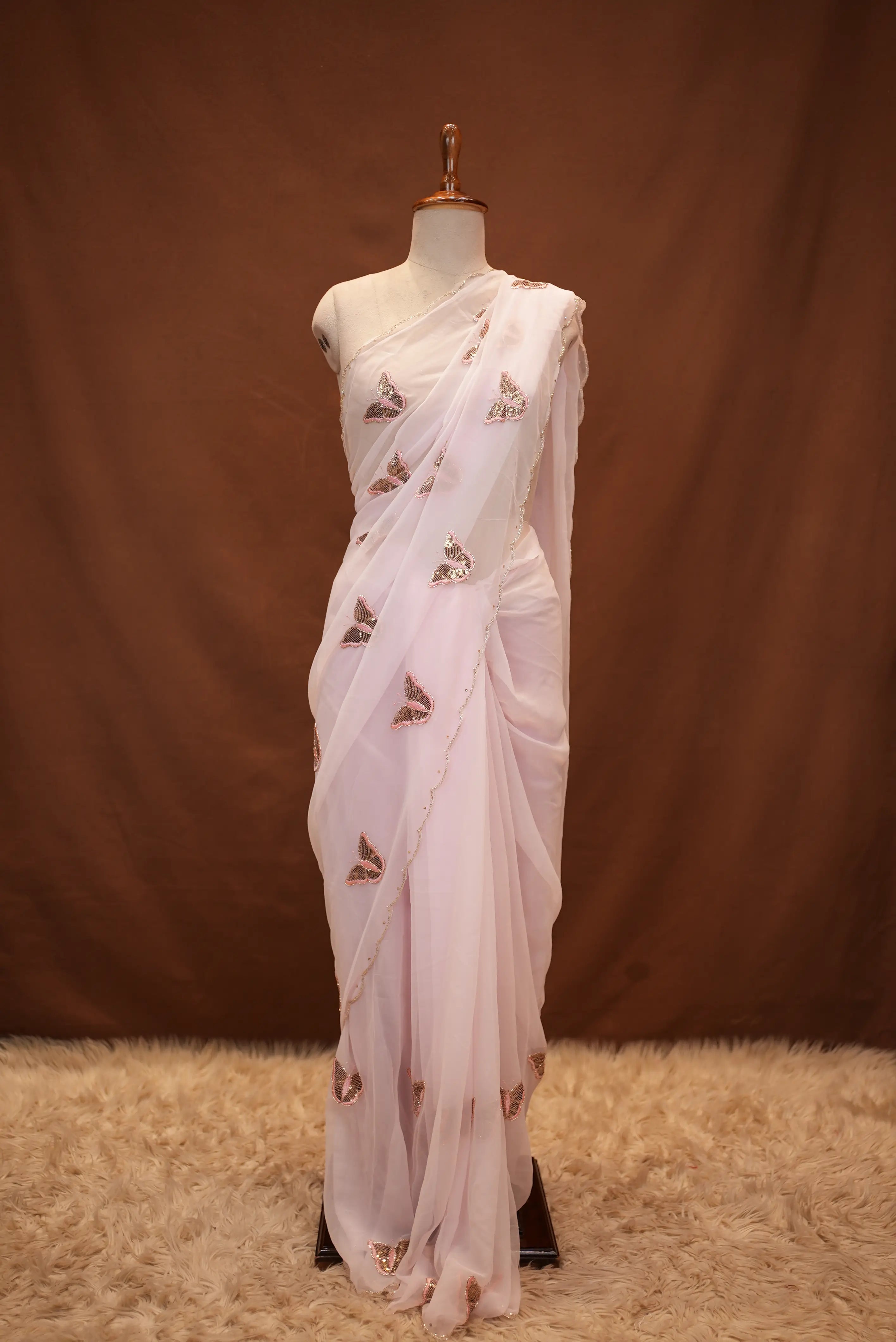 Georgette Saree with Butterfly Design & Cutwork Border (With Blouse)