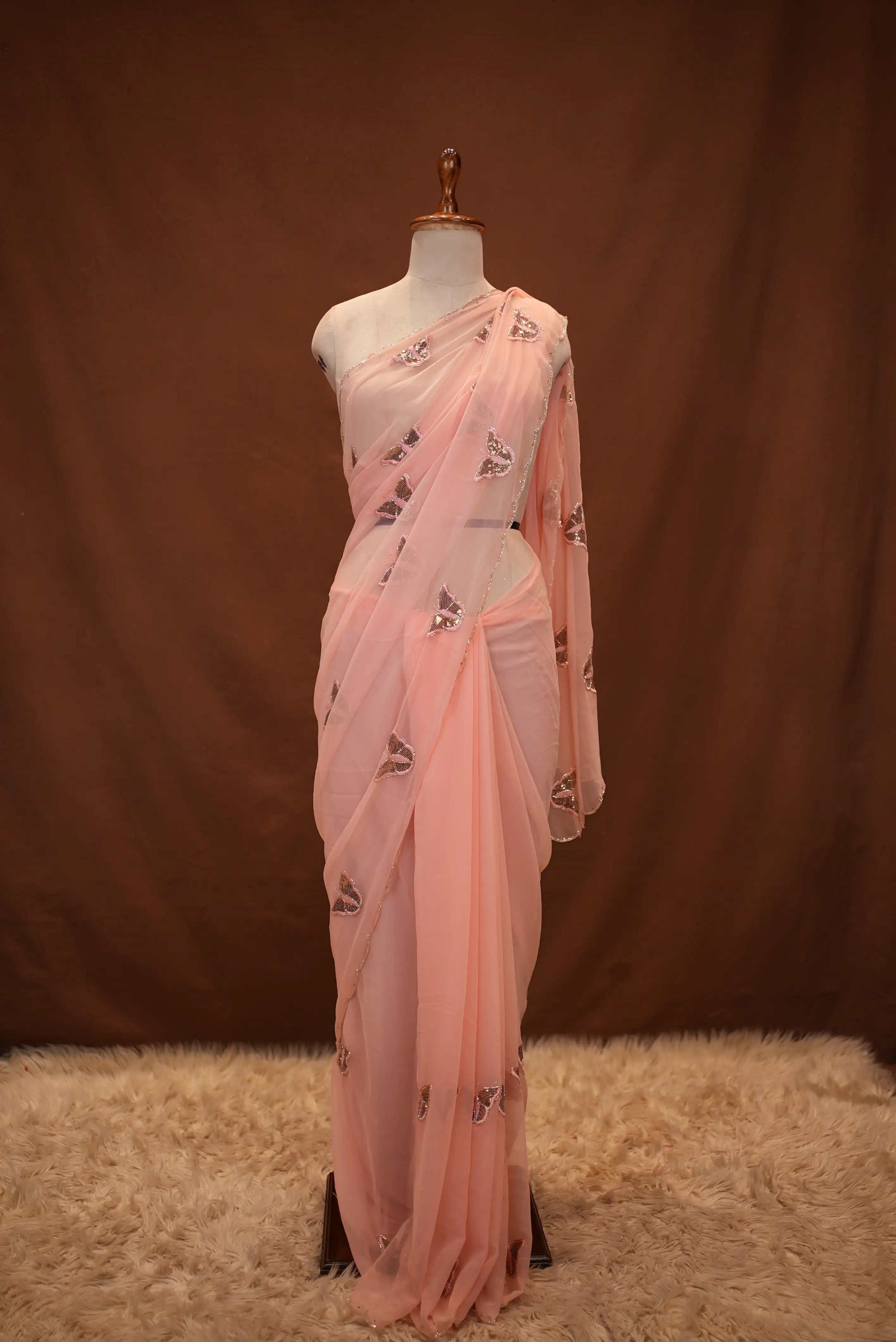 Georgette Saree with Butterfly Design & Cutwork Border (With Blouse)
