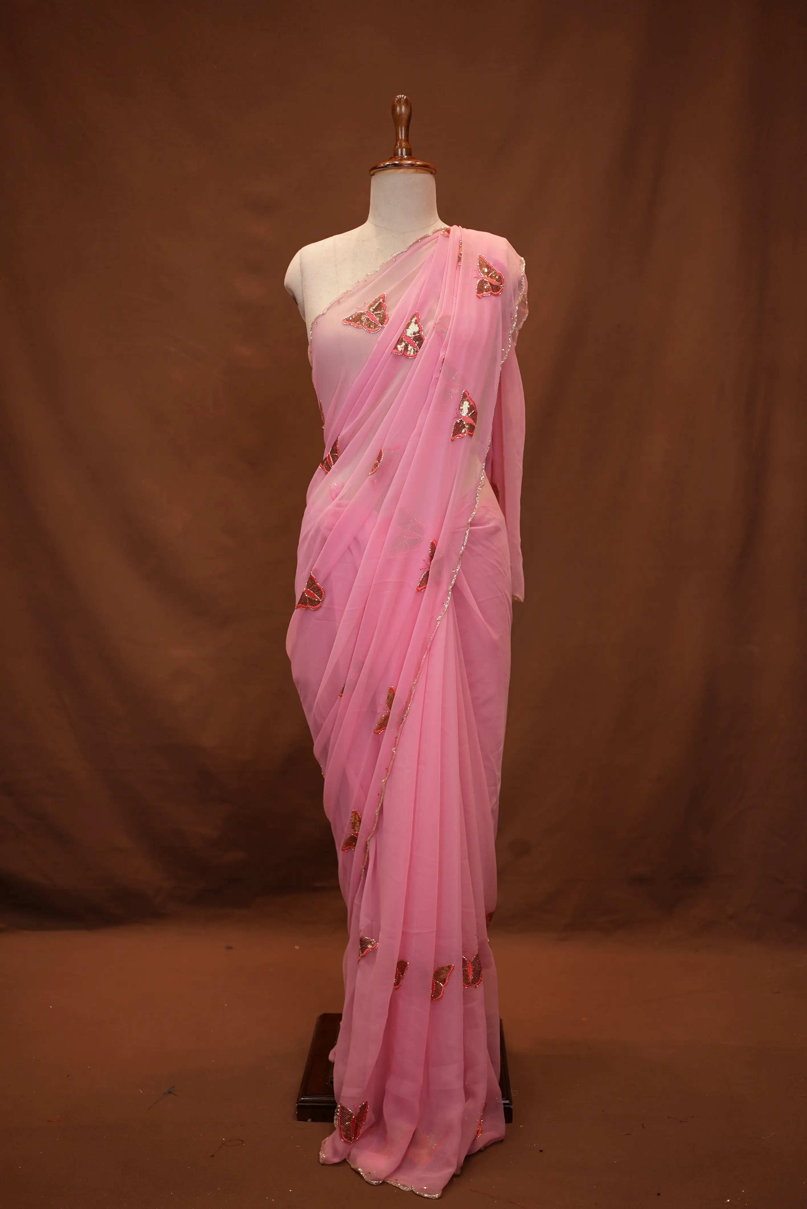 Georgette Saree with Butterfly Design & Cutwork Border (With Blouse)