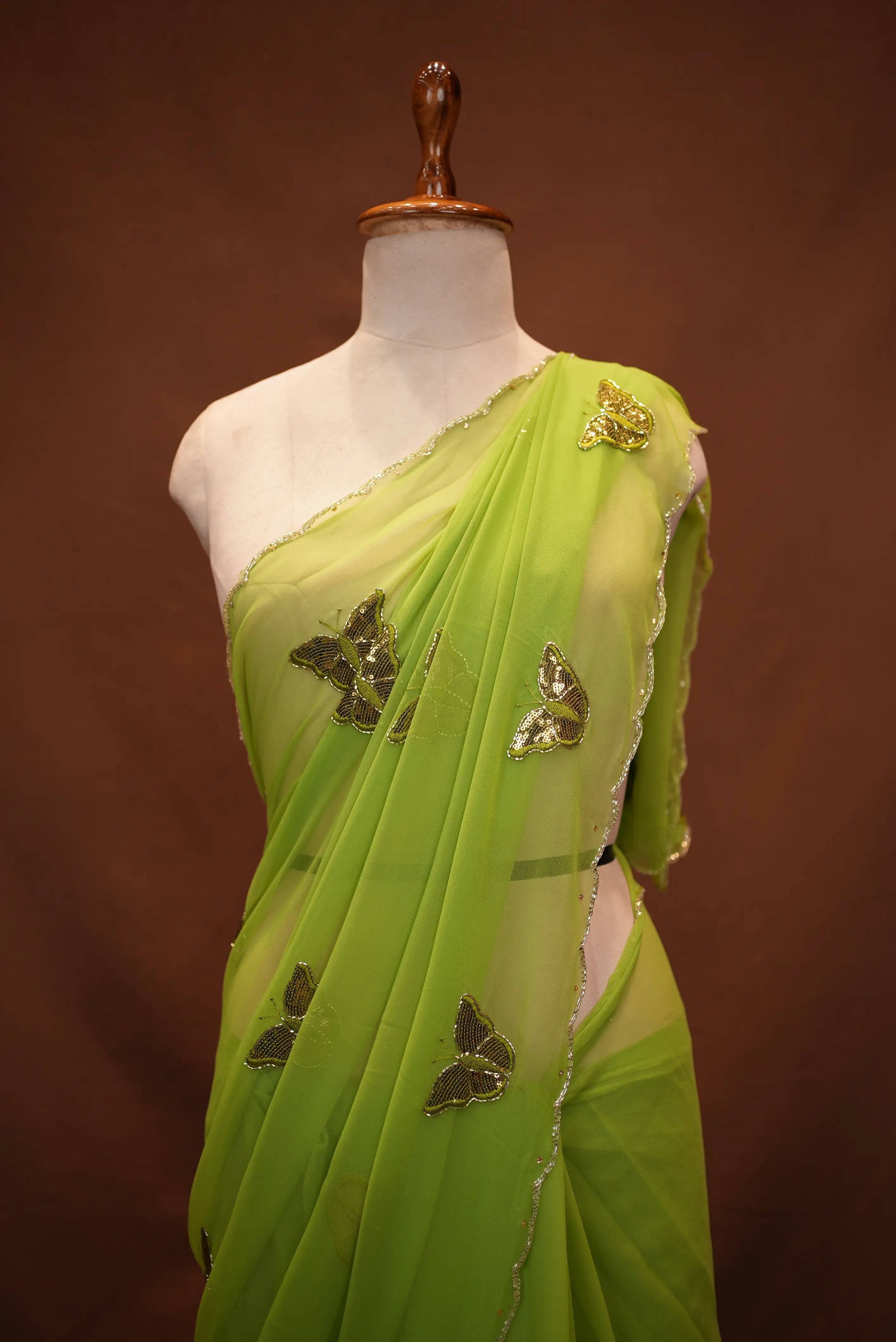 Georgette Saree with Butterfly Design & Cutwork Border (With Blouse)