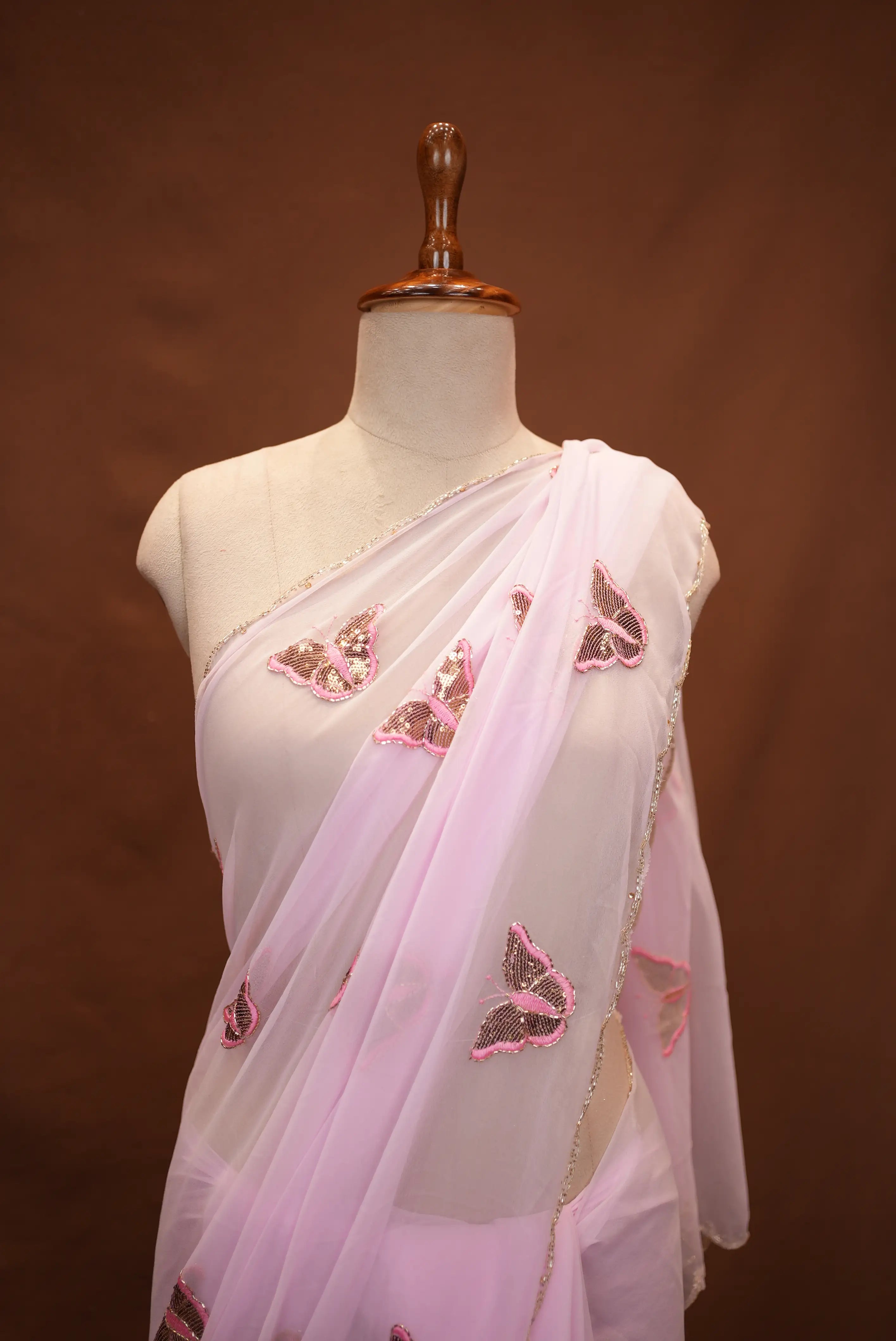 Georgette Saree with Butterfly Design & Cutwork Border (With Blouse)