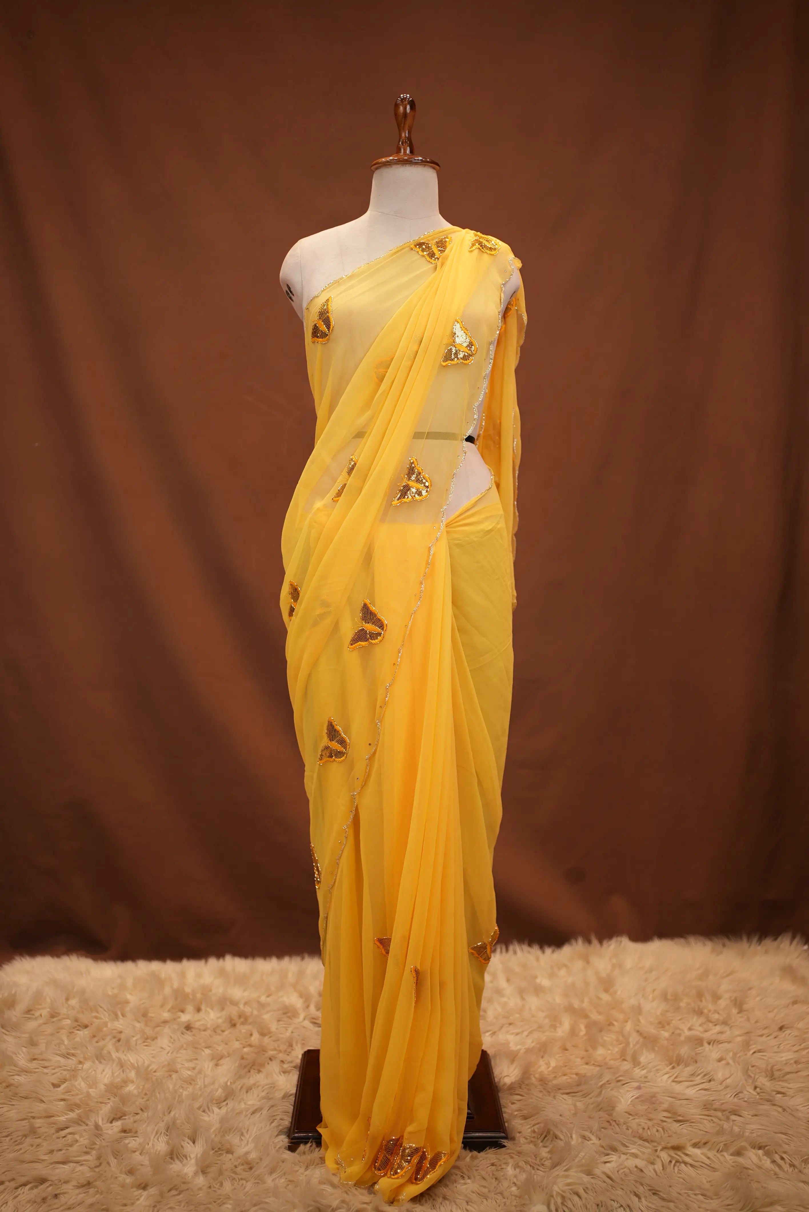 Georgette Saree with Butterfly Design & Cutwork Border (With Blouse)