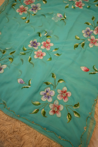 BRUSH PRINT SAREE WITH CUTDANA WORK (WITH BLOUSE)   ##SR0332